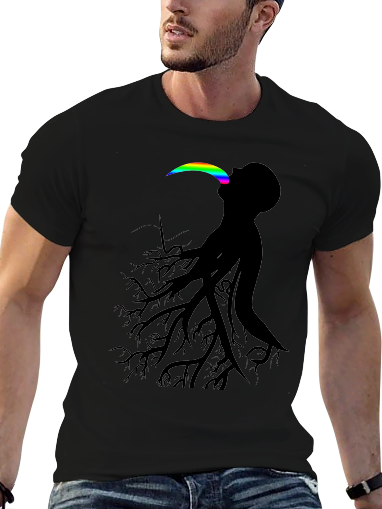Black Abstract Tree Man Graphic Tee - Black view 6