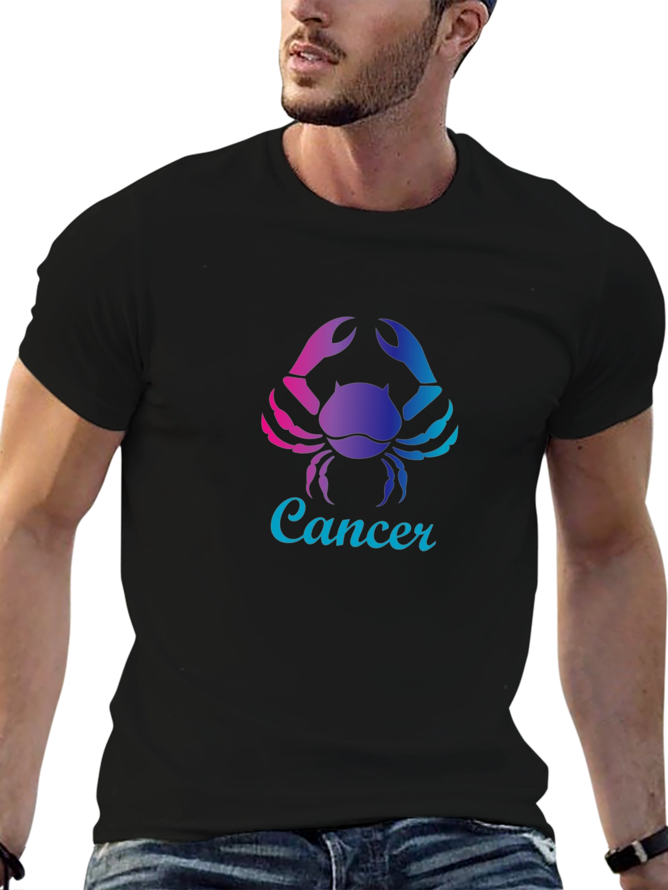 Black Cancer Zodiac T-Shirt - Gradient Crab Design view 6