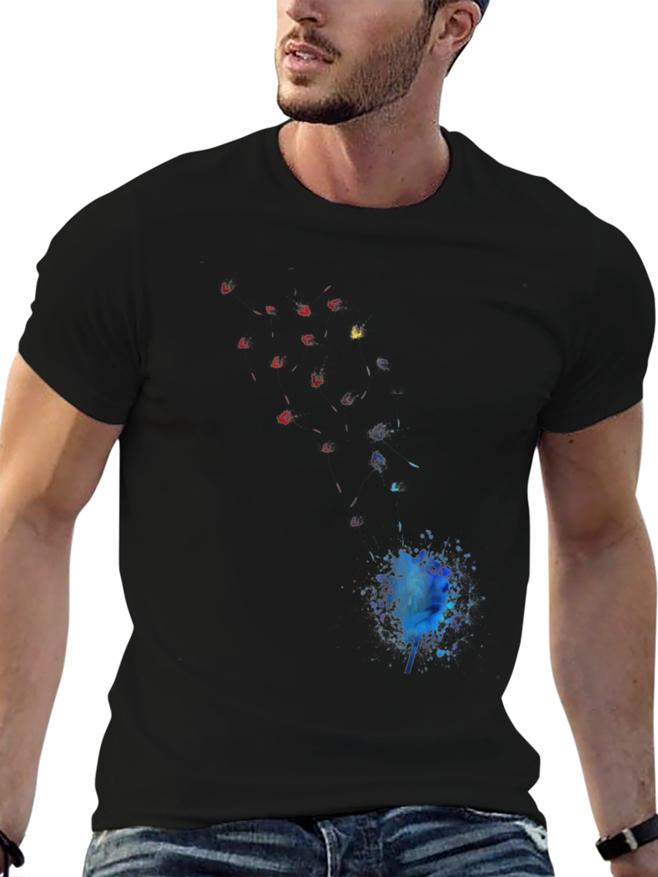 Black Abstract Watercolor Graphic Black Tee view 6