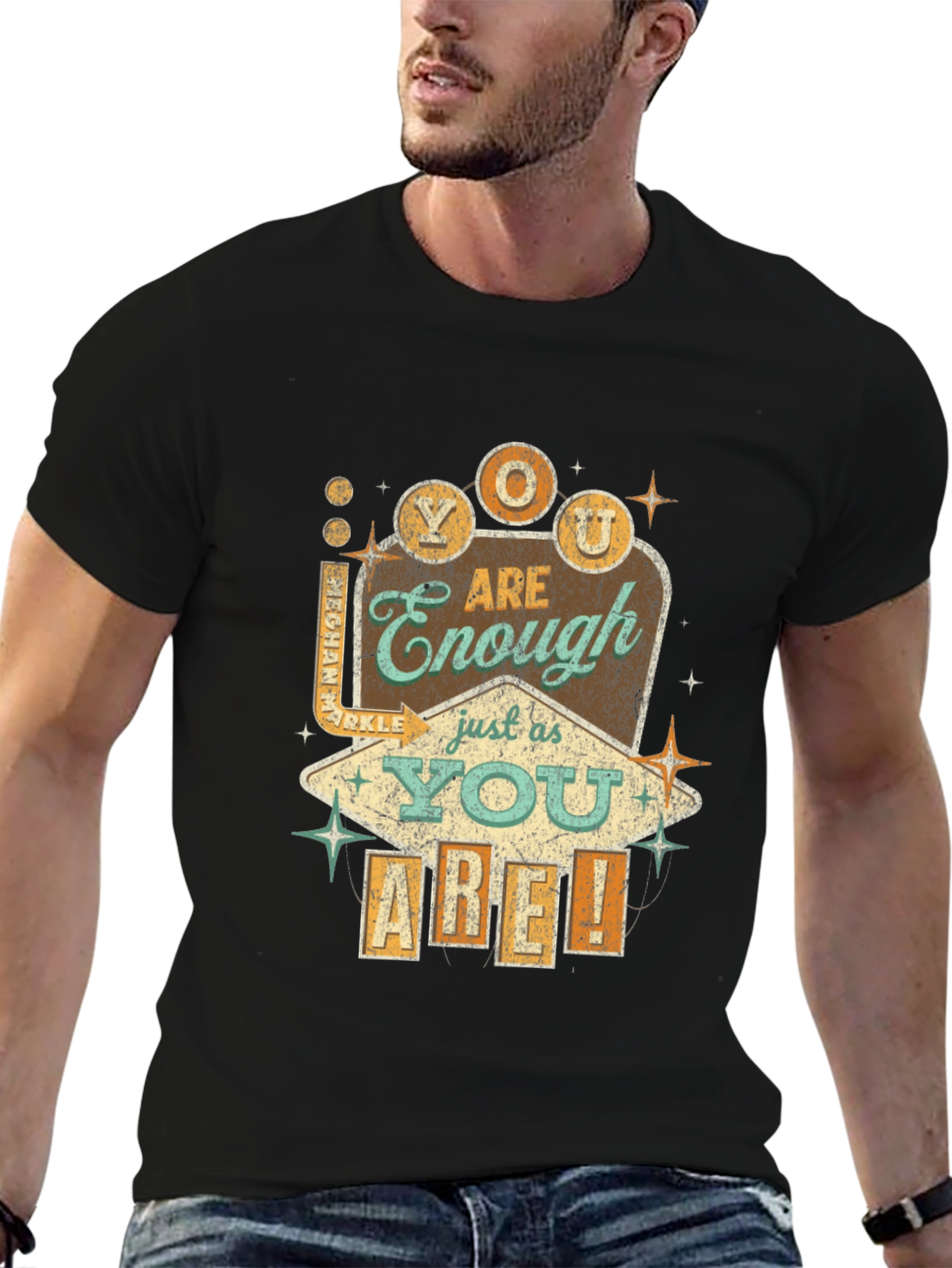 Black Retro You Are Enough Graphic Tee - Black view 6
