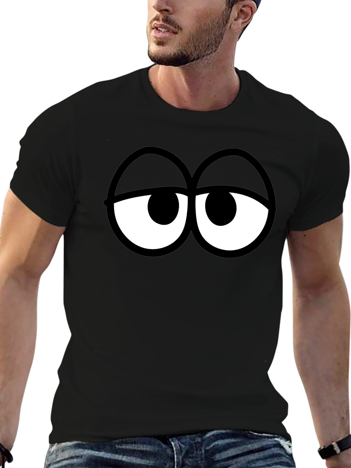 Black Funny Cartoon Eyes Black T-Shirt view 6