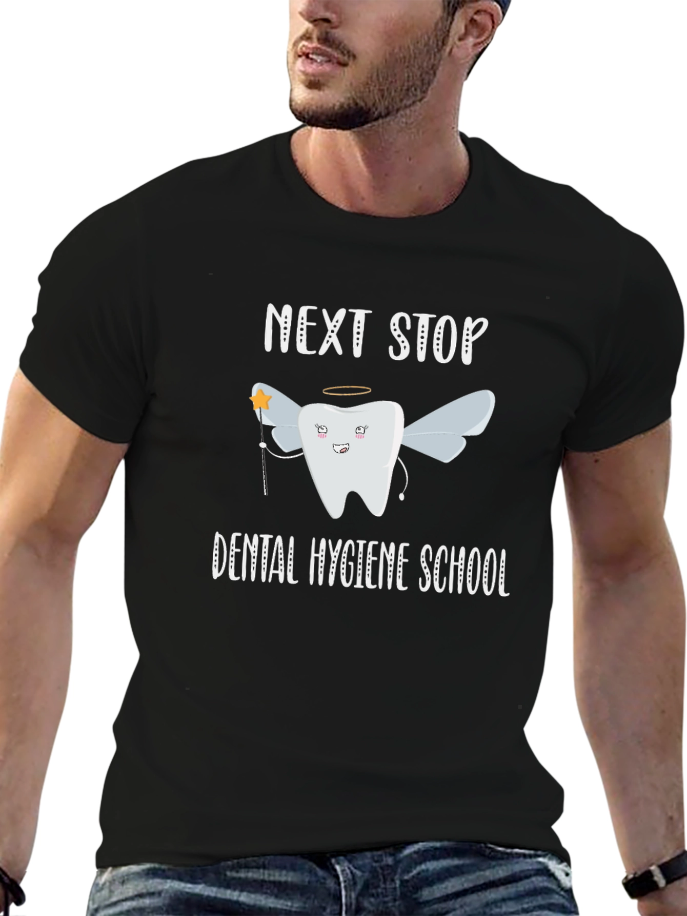 Black Dental Hygiene School T-Shirt - Tooth Fairy Design view 6
