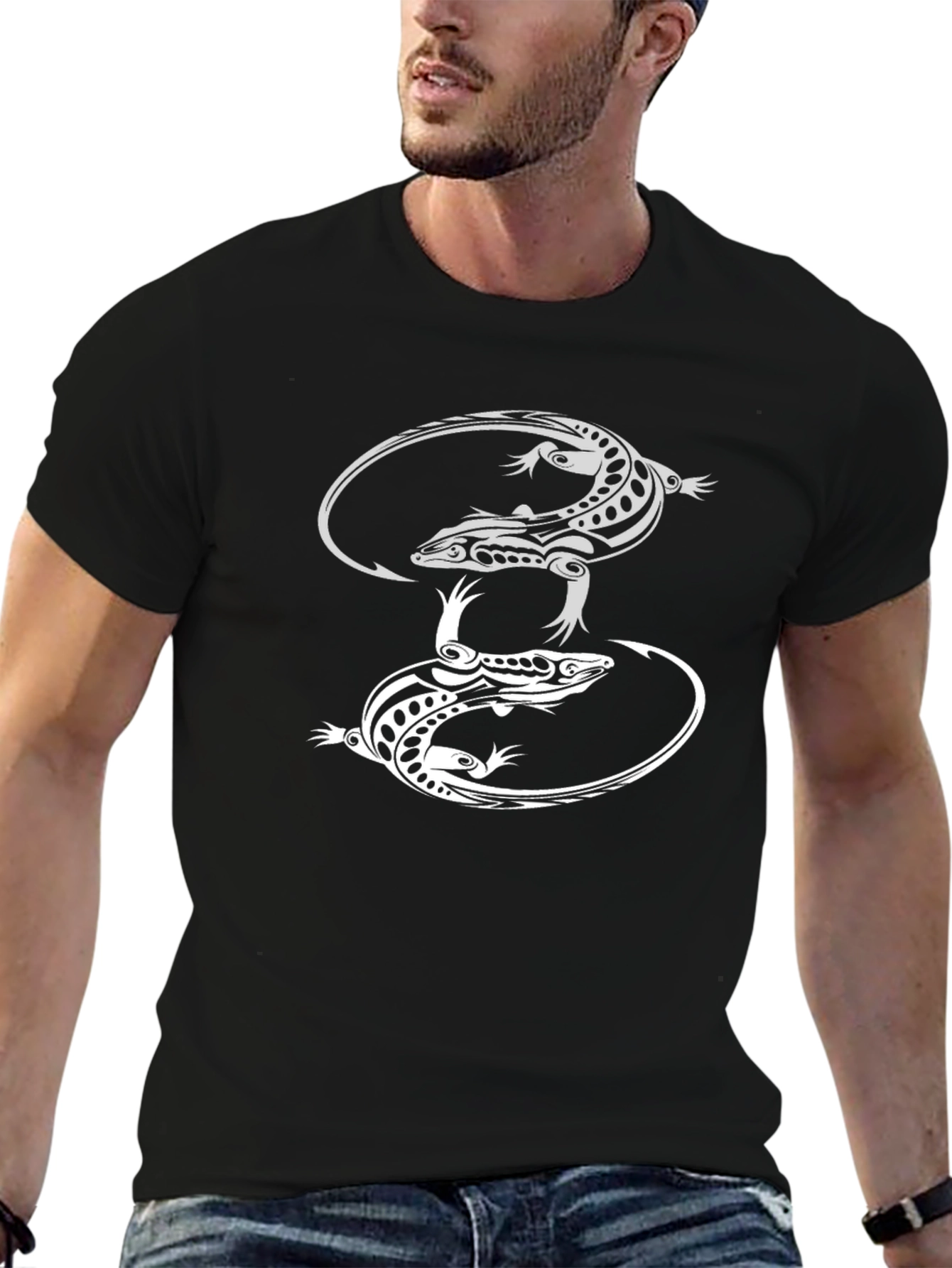 Black Black T-Shirt with Lizard Design view 6