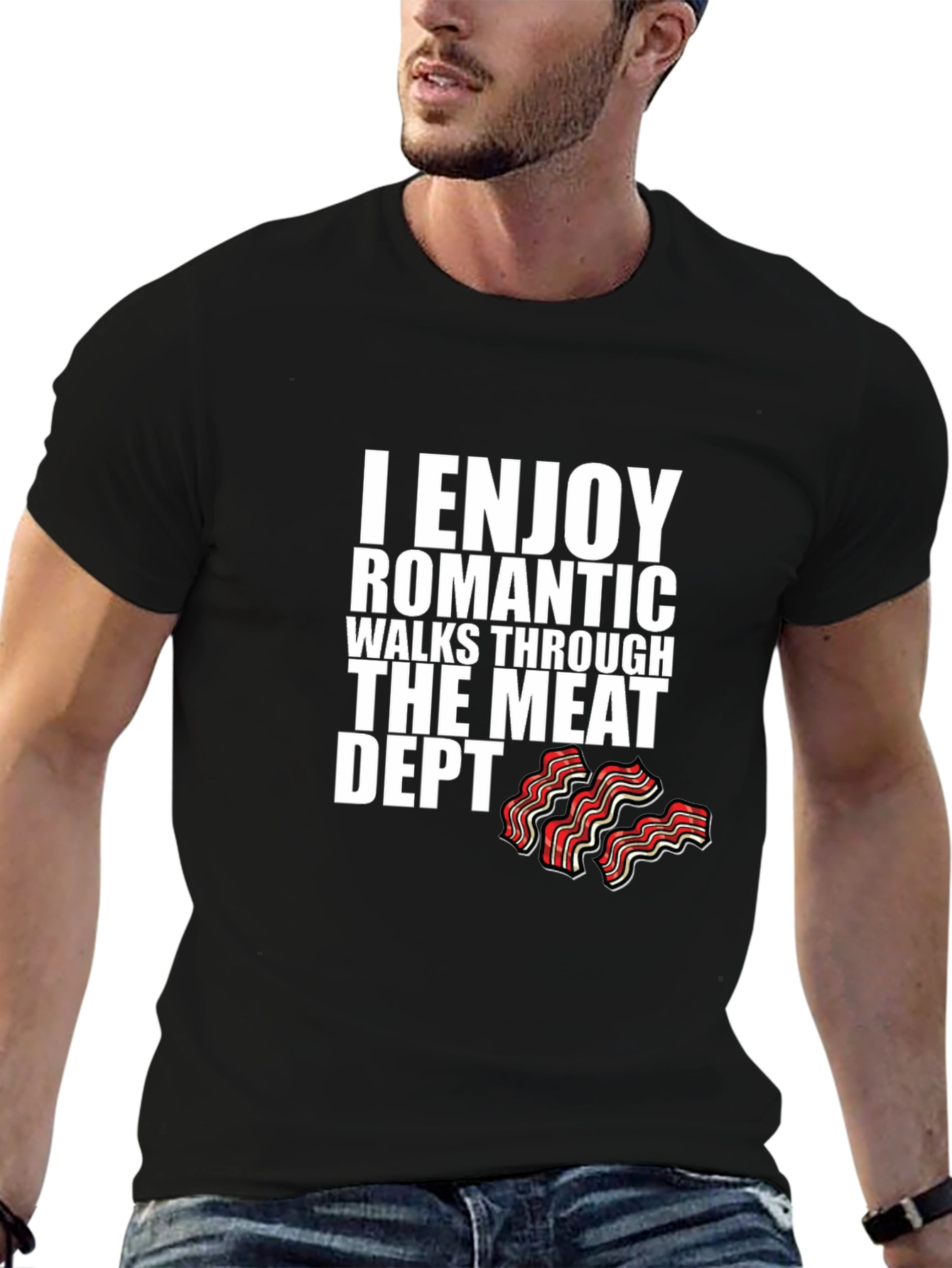 Black I Enjoy Romantic Walks Meat Dept. T-Shirt view 6