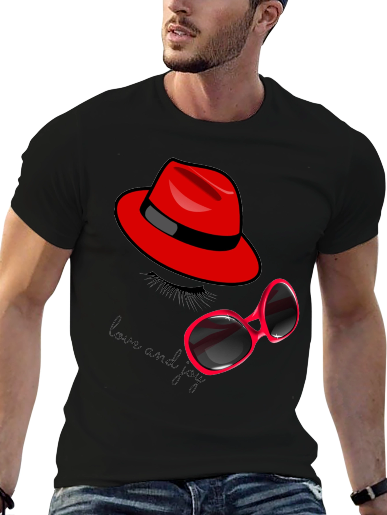 Black Red Hat & Sunglasses Graphic Tee view 6