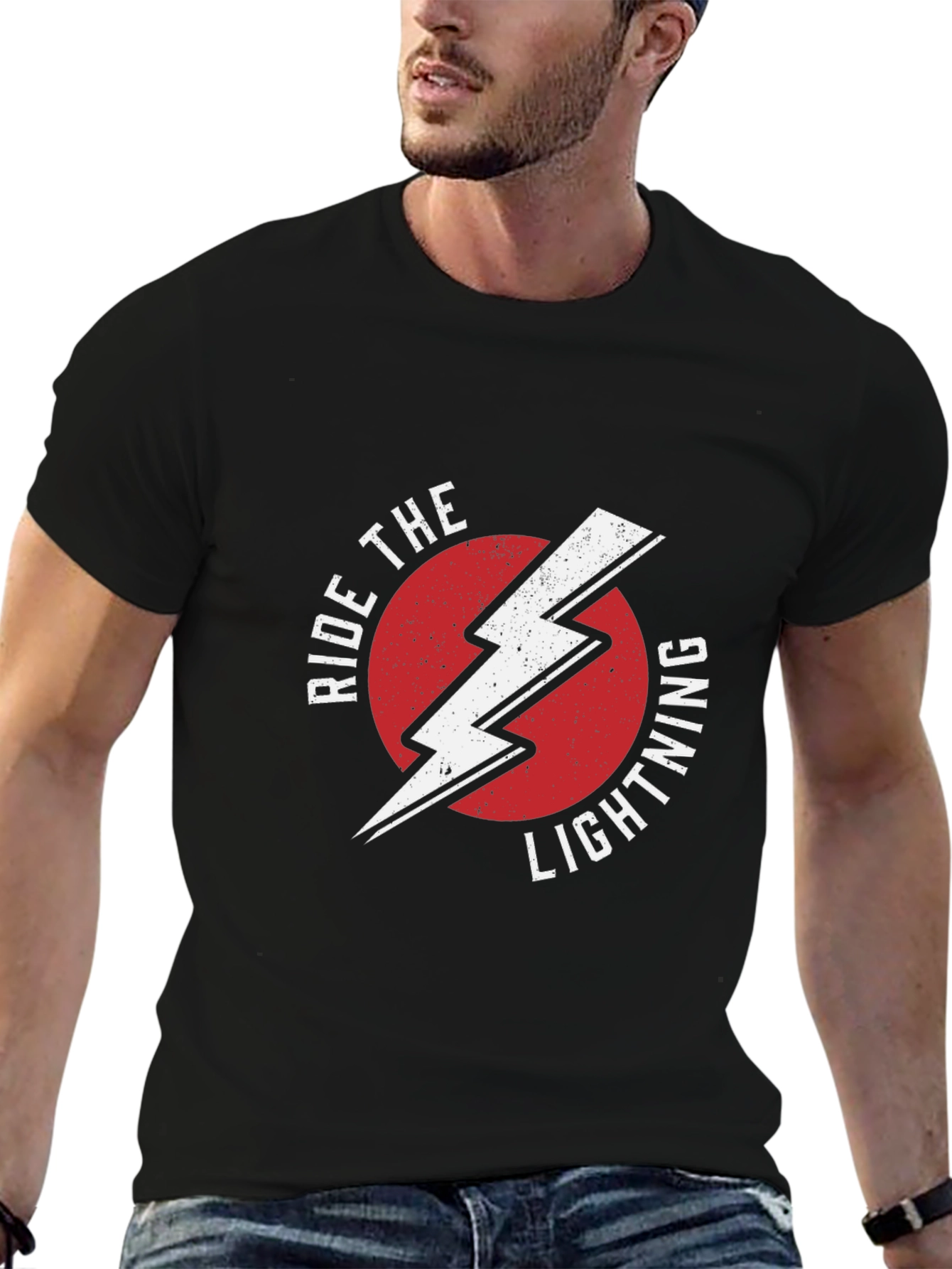 Black Ride The Lightning Graphic Tee - Black Cotton T-Shirt view 6