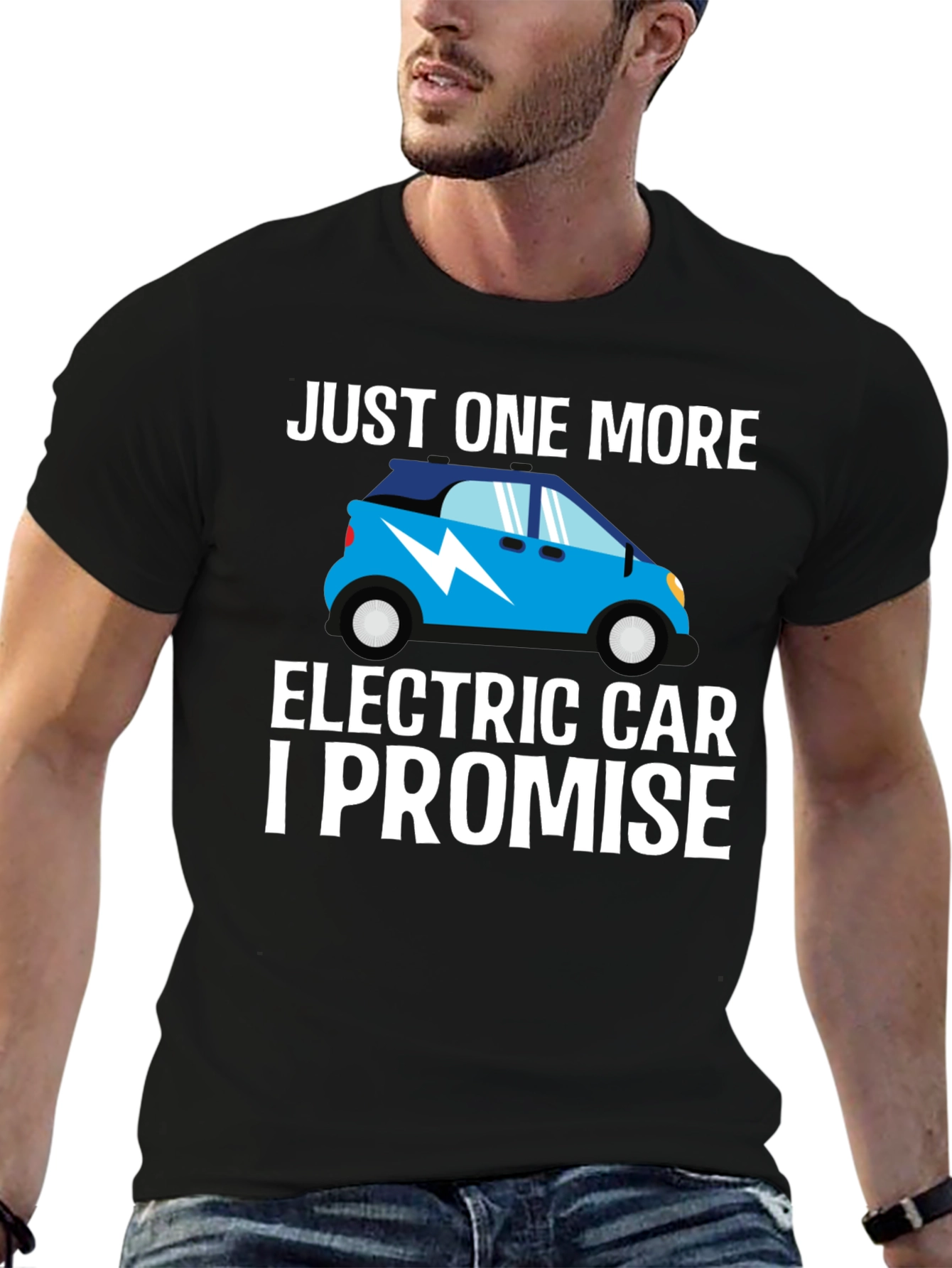 Black Just One More Electric Car T-Shirt view 6