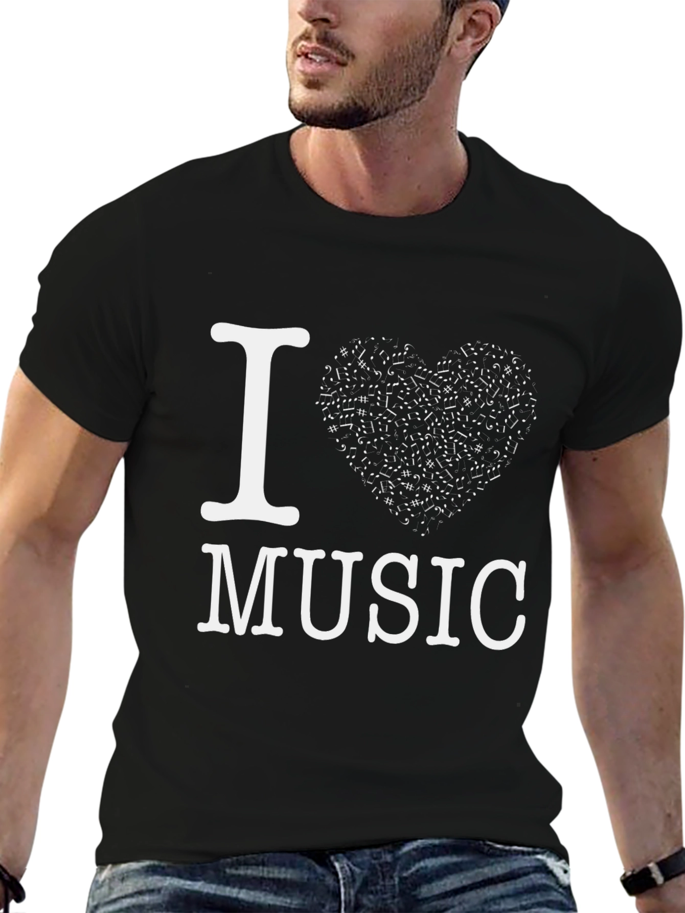 Black I Heart Music Graphic Tee - Black Cotton Blend view 6