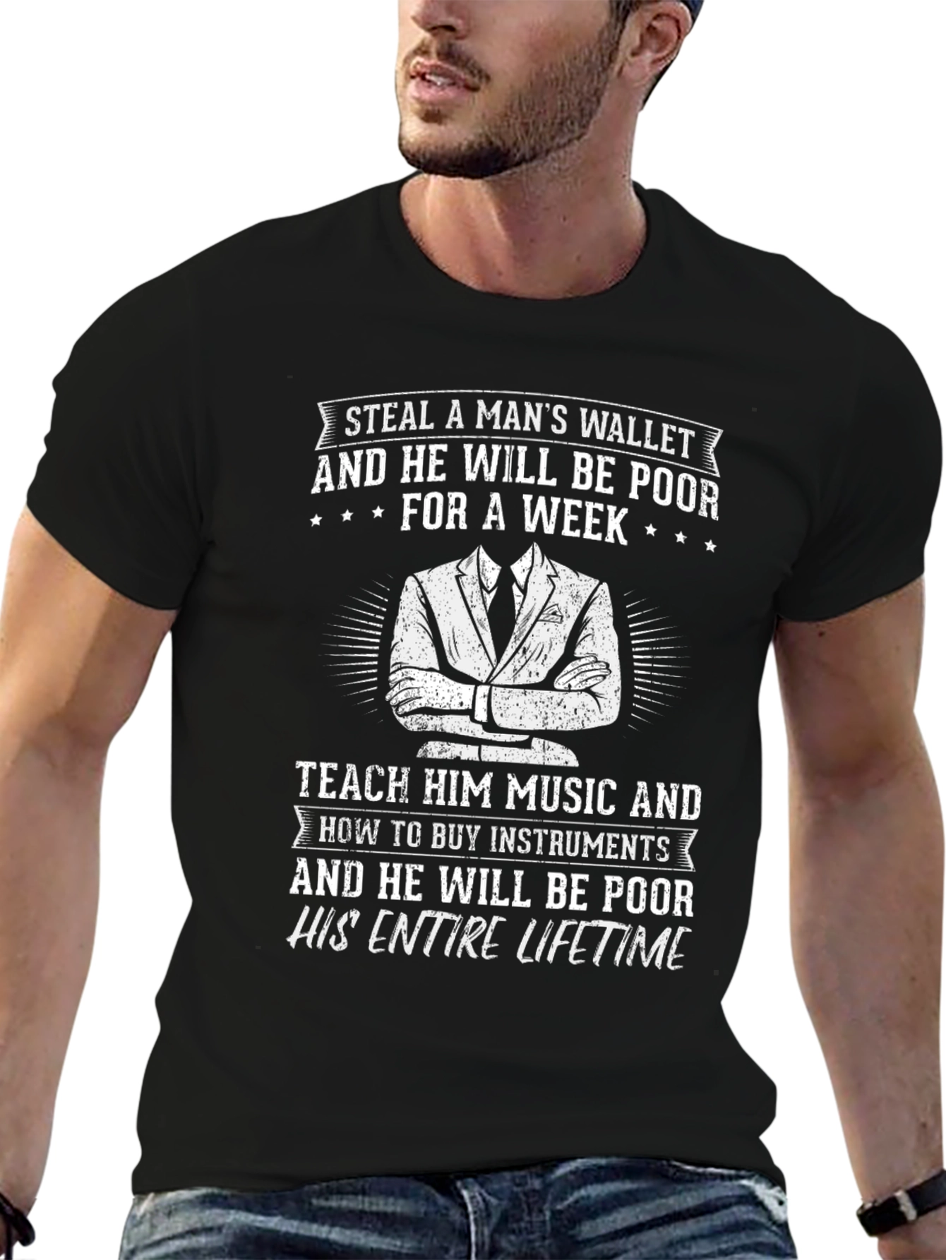 Black Steal Wallet T-Shirt: Music Lover's Humor view 6