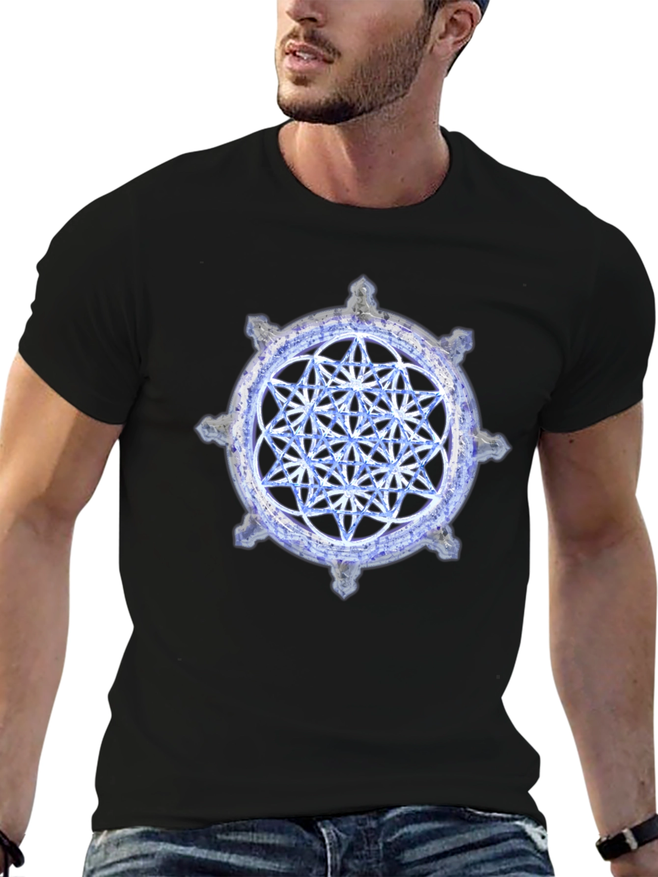 Black Geometric Pattern Black T-Shirt view 6