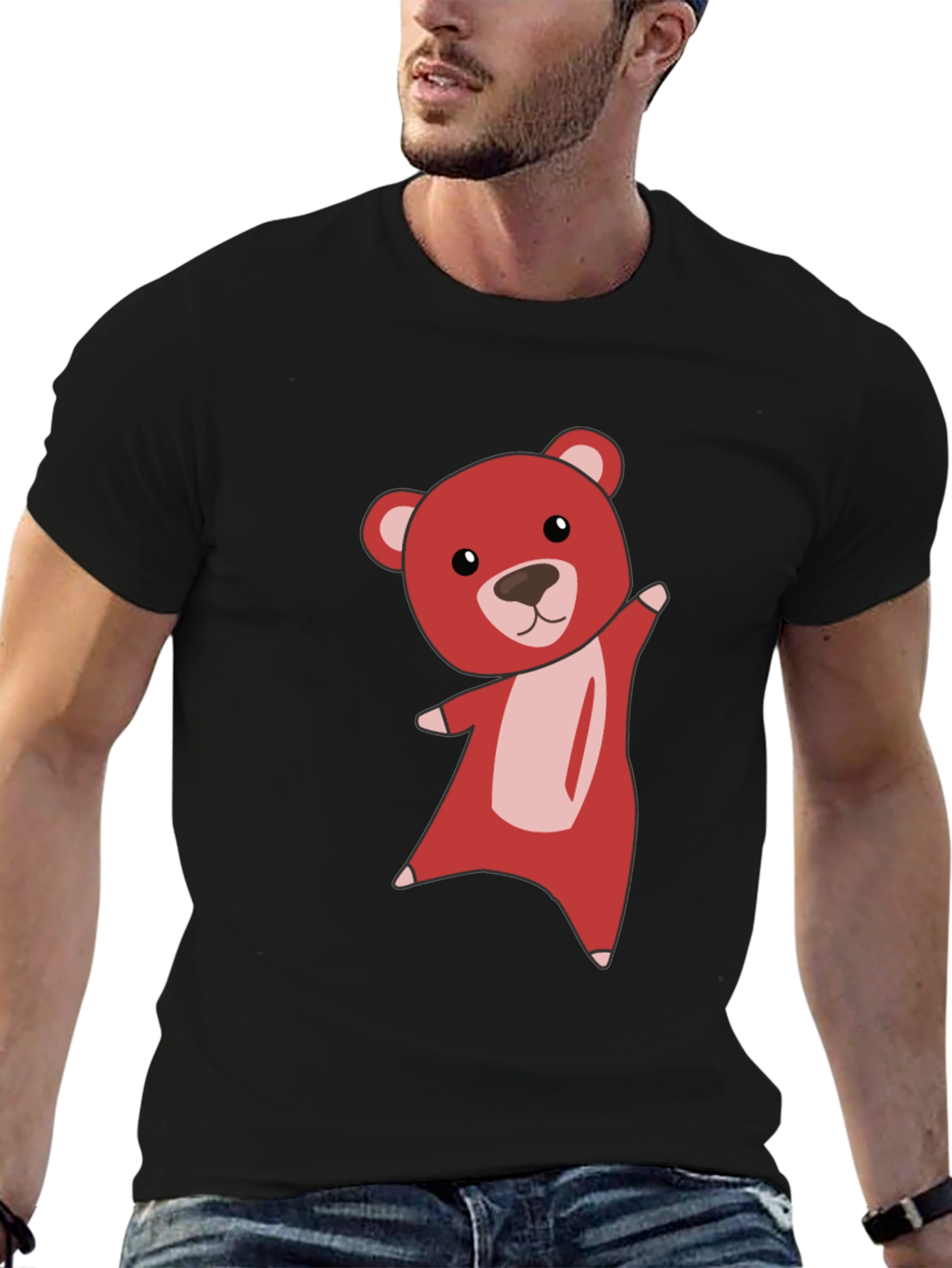 Black Cute Bear Graphic Tee - Soft Black T-Shirt view 6