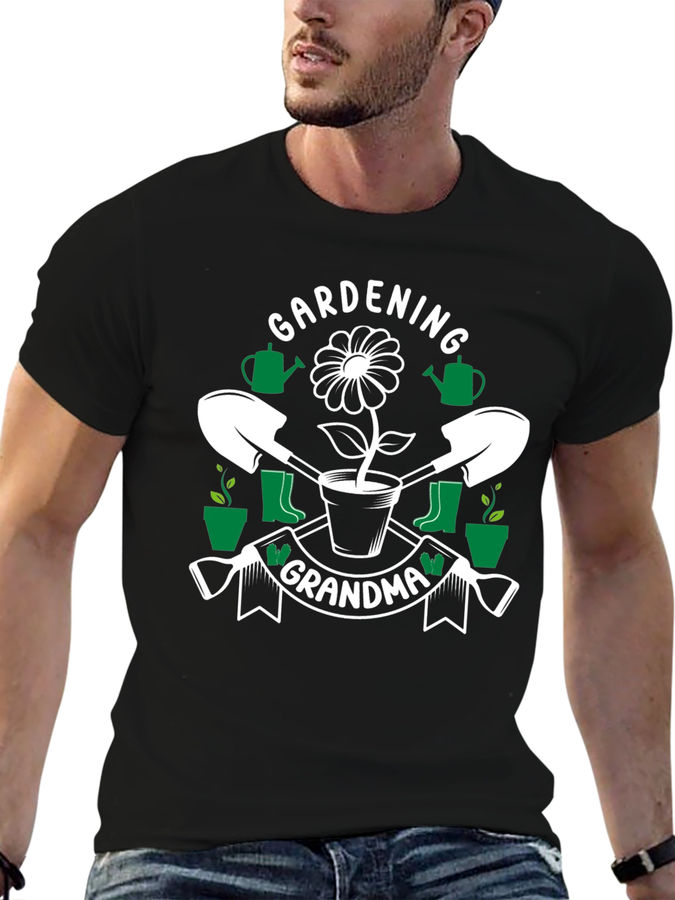 Black Gardening Grandma T-Shirt - Floral Design view 6