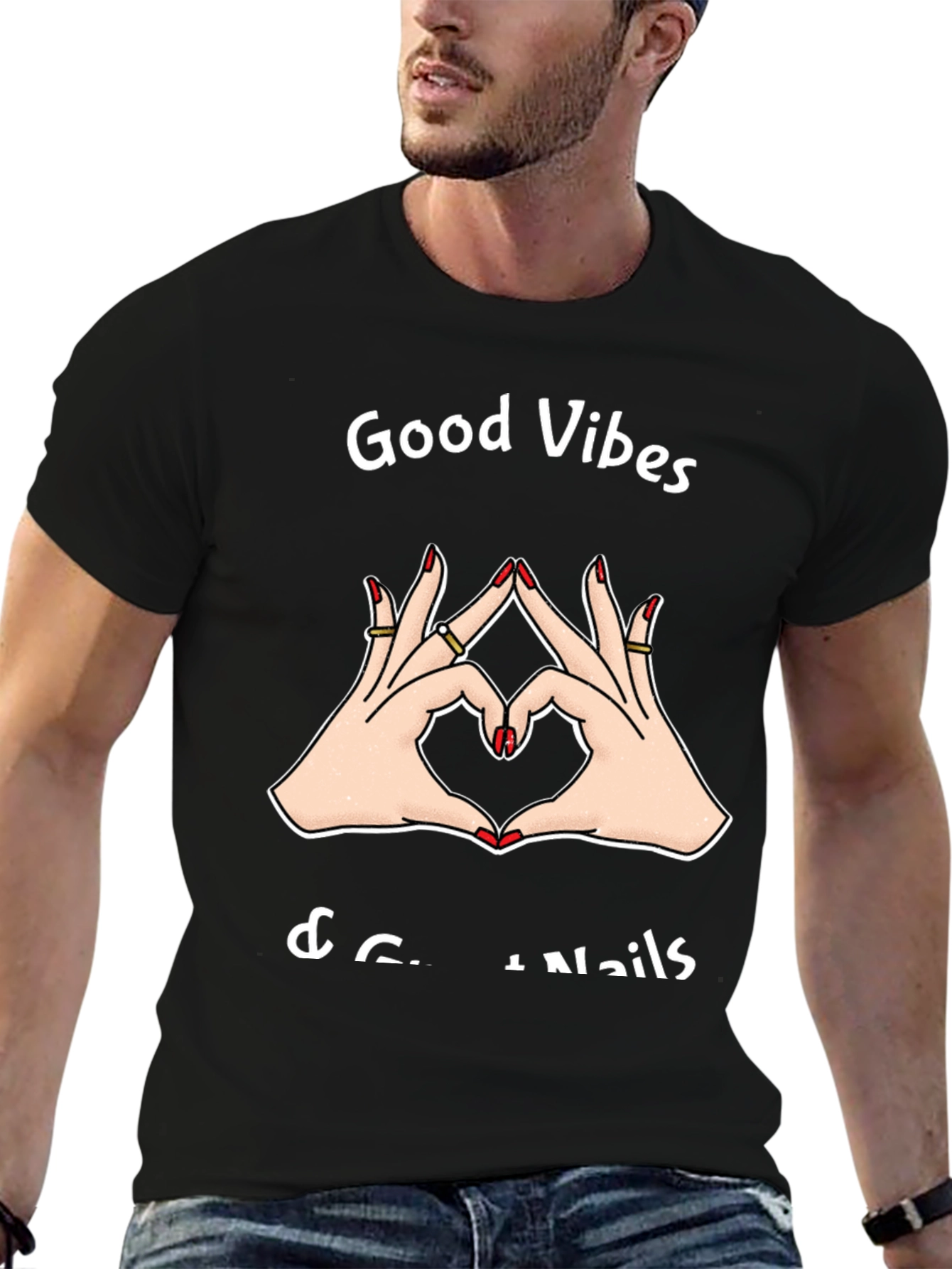 Black Good Vibes & Great Nails T-Shirt view 6