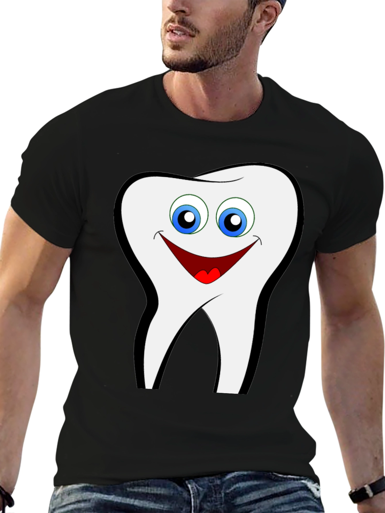 Black Smiling Tooth Graphic T-Shirt - Black Cotton Tee view 6