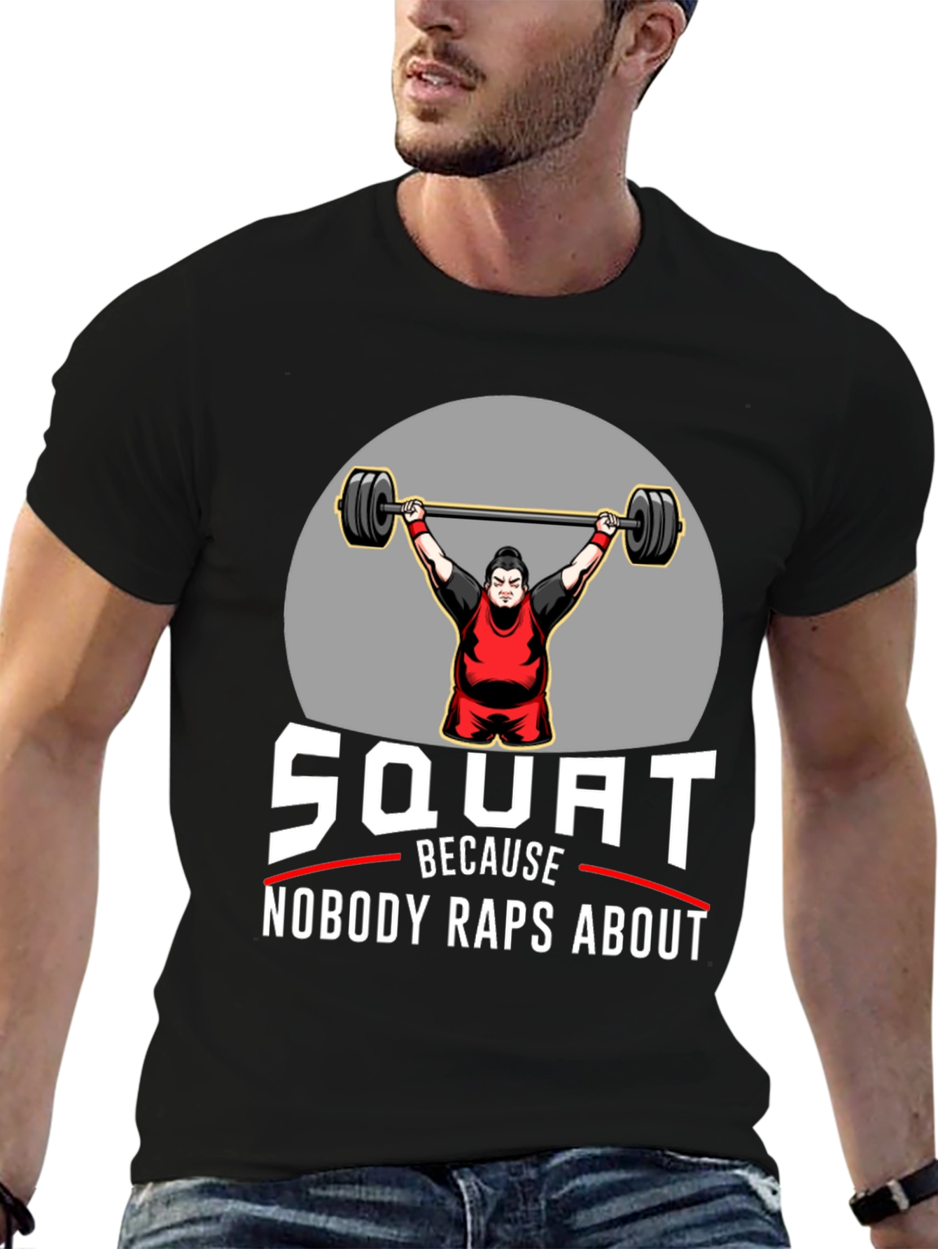 Black Squat Nobody Raps About Black Graphic T-Shirt view 6