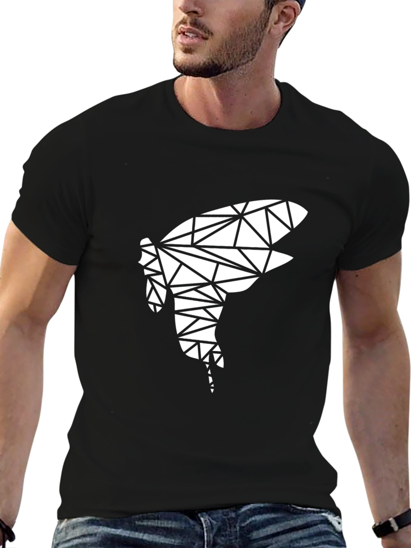 Black Geometric Shark Tee - Modern Black T-Shirt view 6