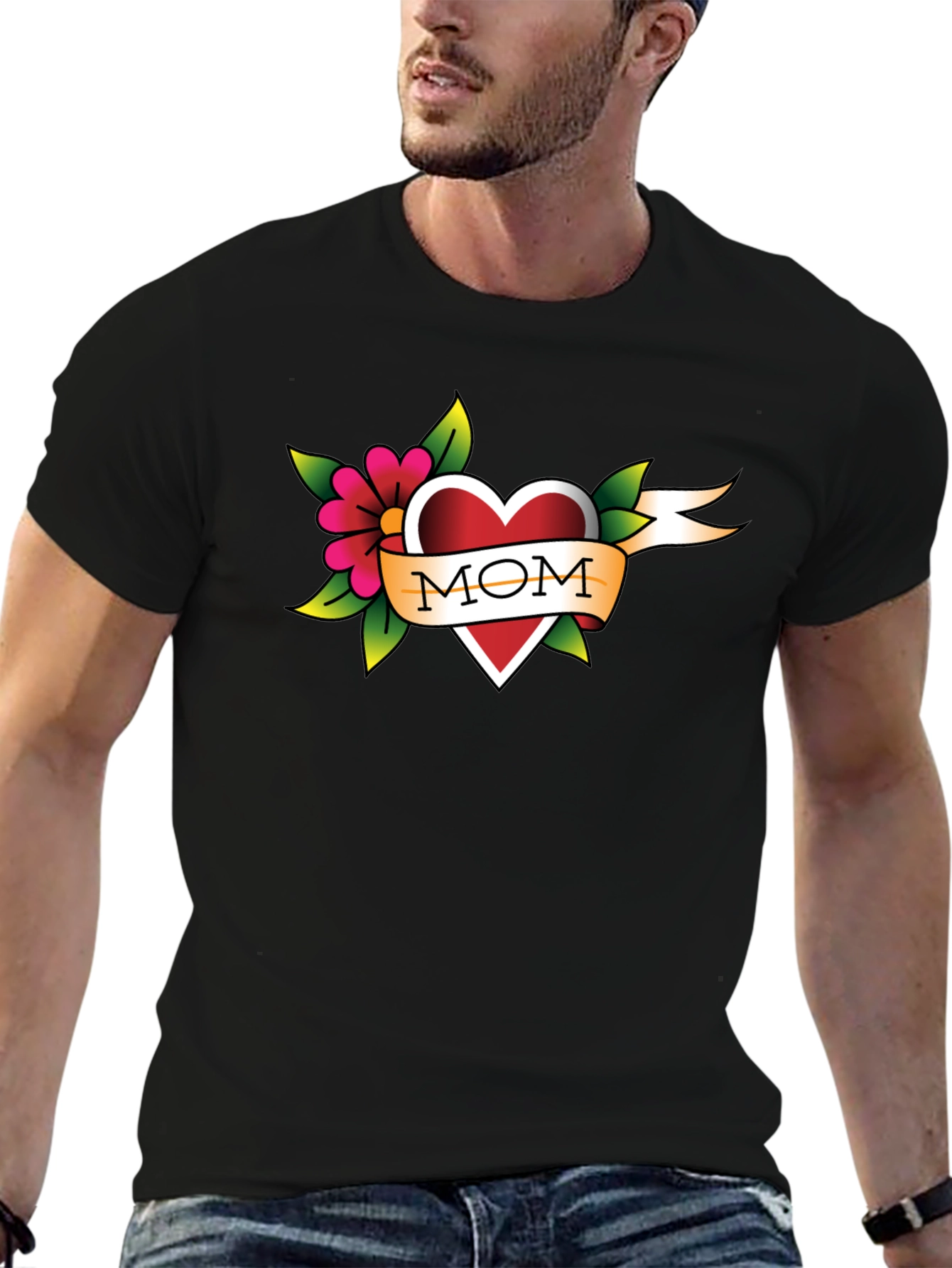 Black Mom Tattoo Style Heart T-Shirt view 6