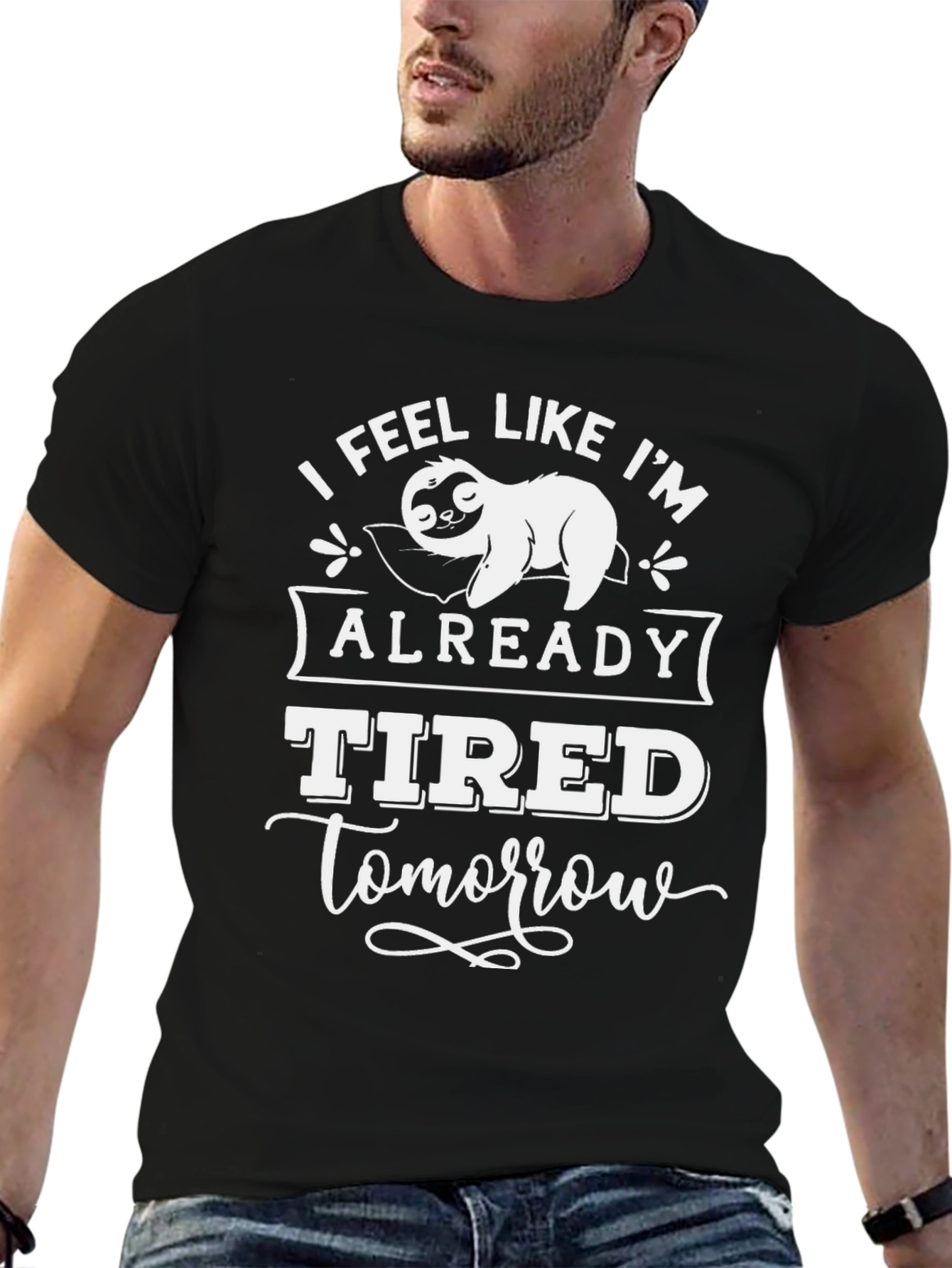 Black Funny Sloth Tired Tomorrow Graphic T-Shirt view 6