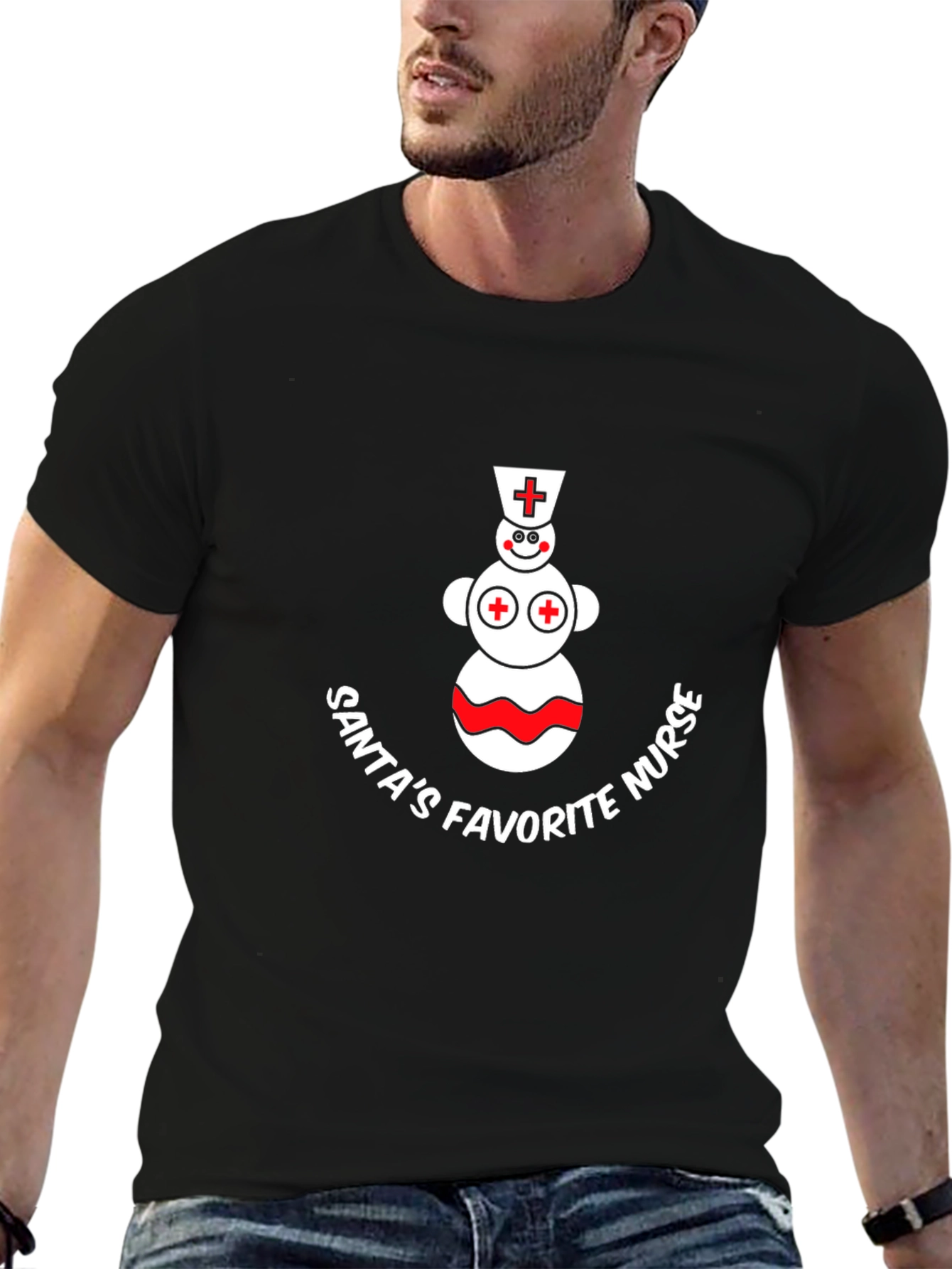 Black Santa's Favorite Nurse Holiday T-Shirt view 6