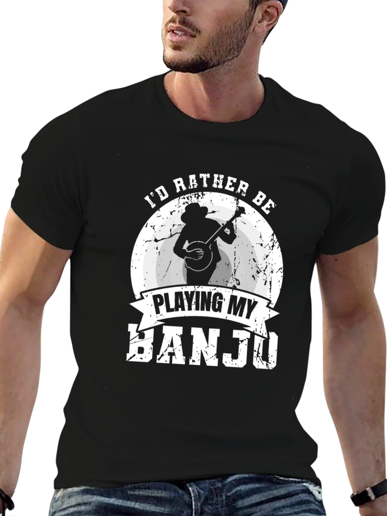Black I'd Rather Be Playing My Banjo T-Shirt view 6