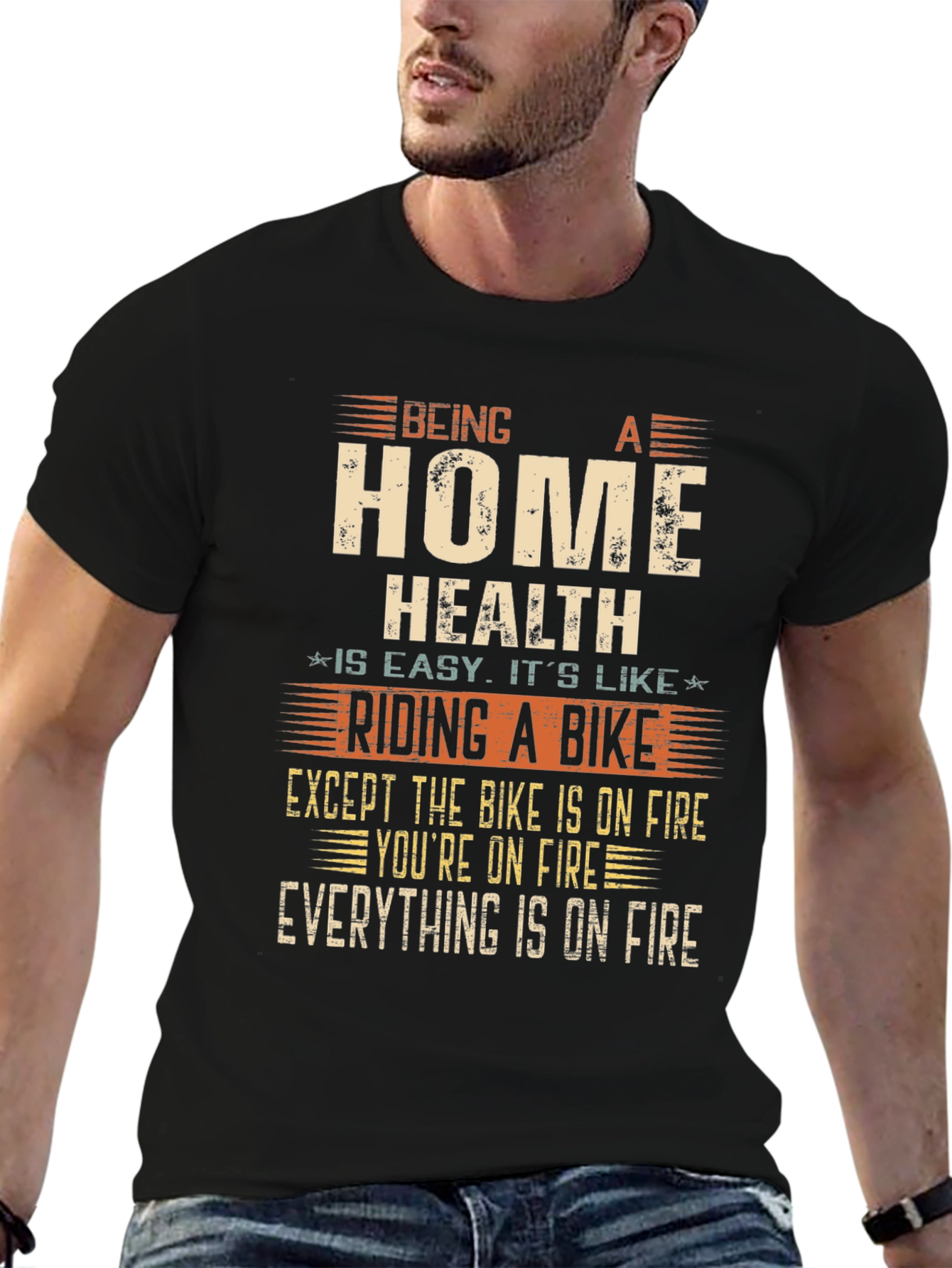 Black Home Health Riding a Bike T-Shirt view 6