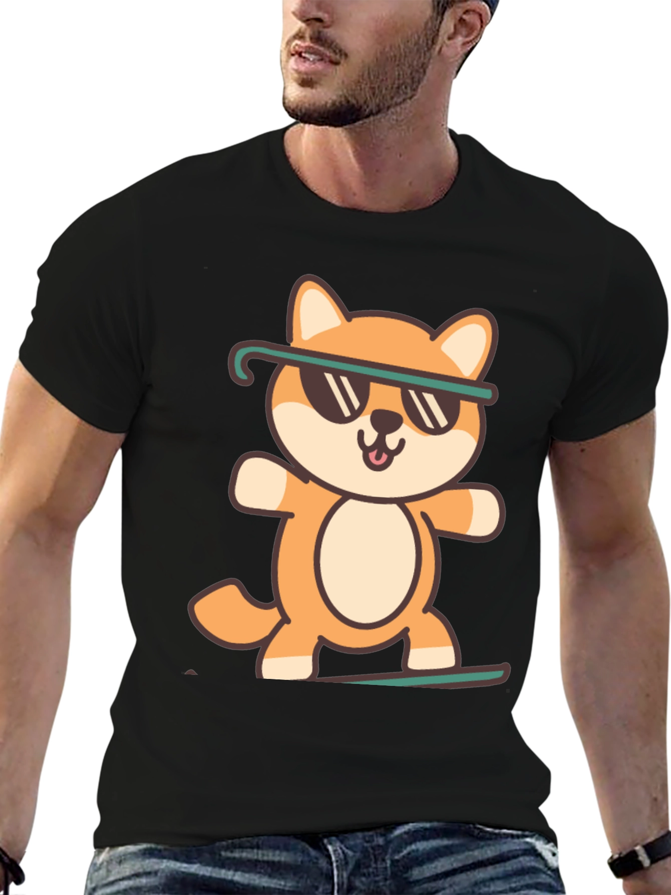 Black Cool Doge T-Shirt - Unisex Black Tee view 6