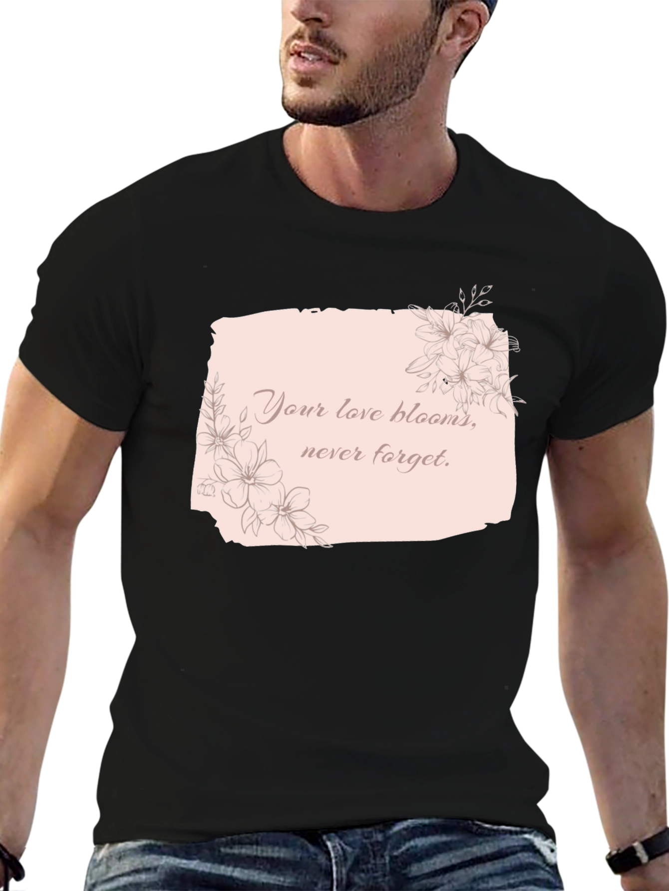 Black Floral Love Blooms T-Shirt view 6