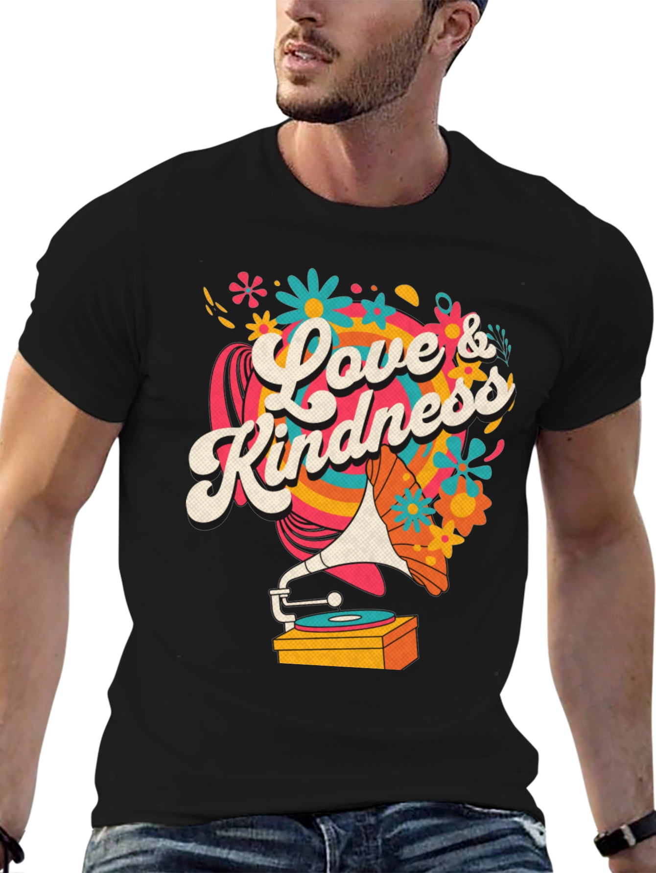 Black Love & Kindness Graphic Tee - Retro Record Player view 6