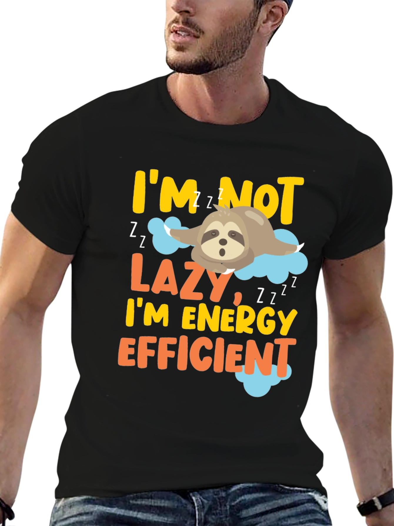 Black I'm Not Lazy Sloth Graphic Tee view 6