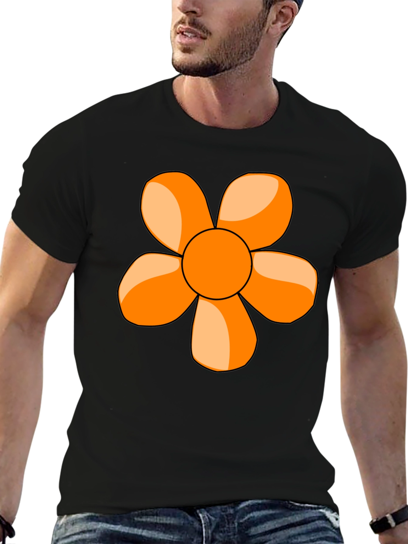 Black Retro Flower Graphic Tee - Black Cotton Blend T-Shirt view 6