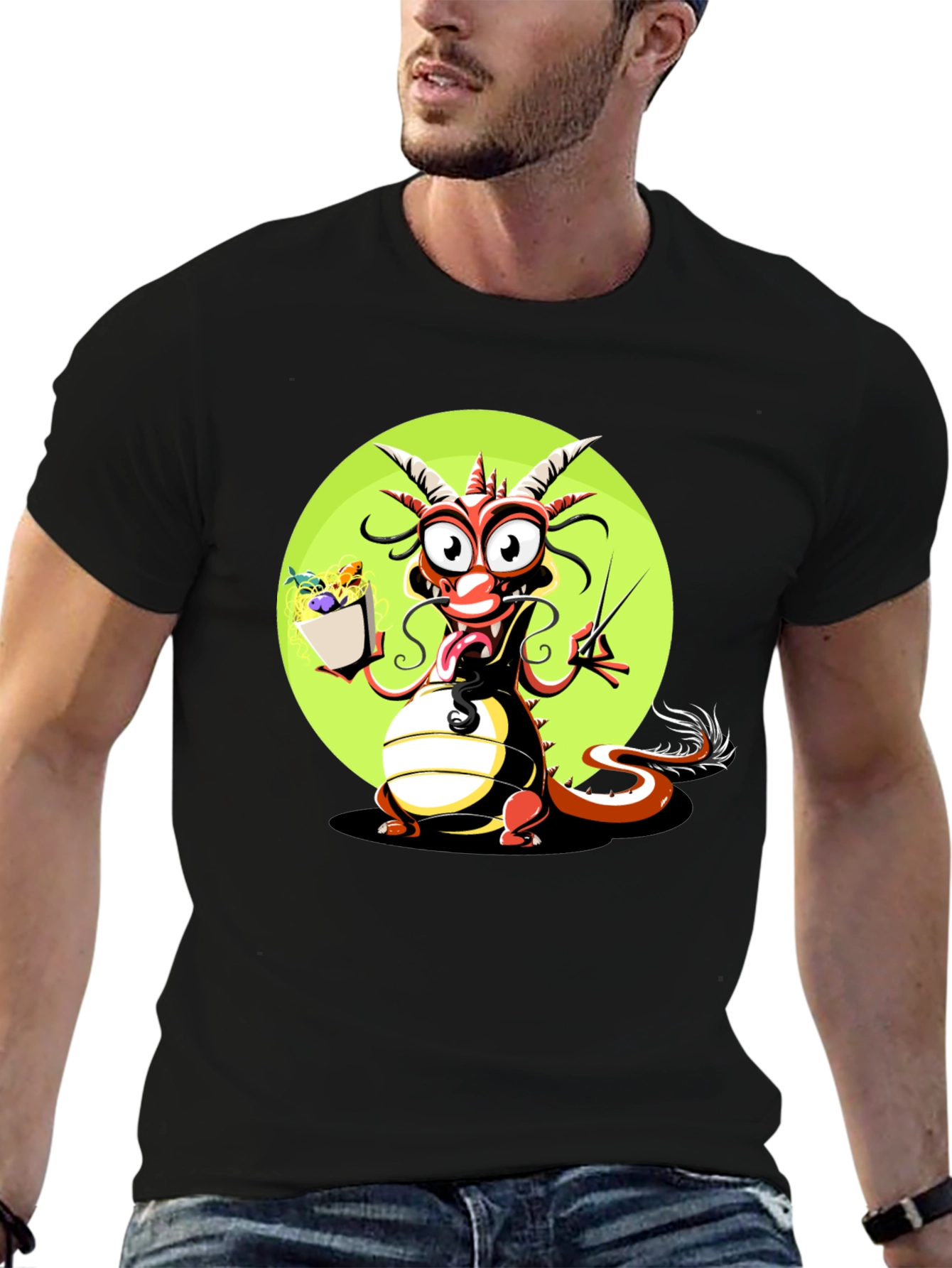 Black Dragon with Noodles Graphic T-Shirt view 6