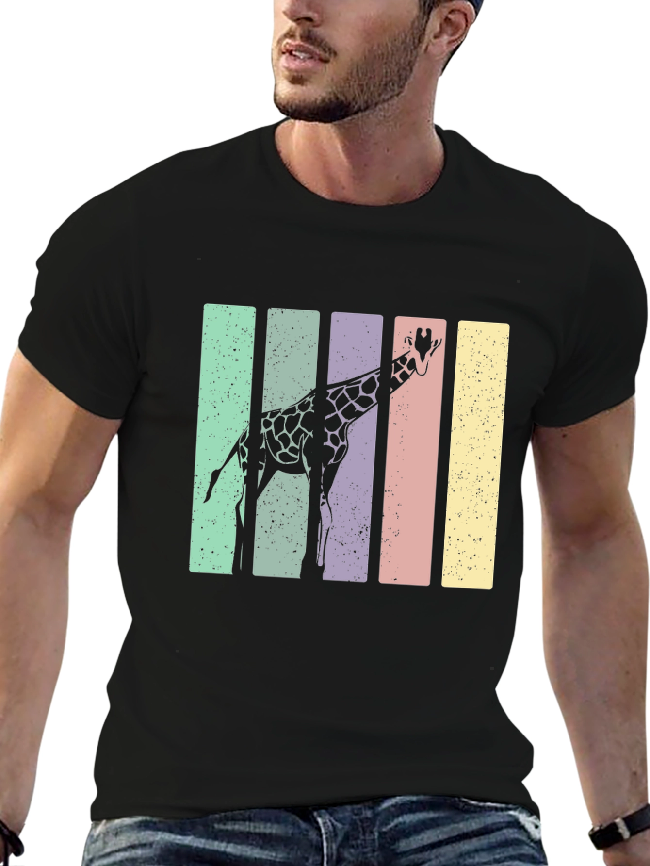 Black Giraffe Retro Stripes Graphic Tee view 6