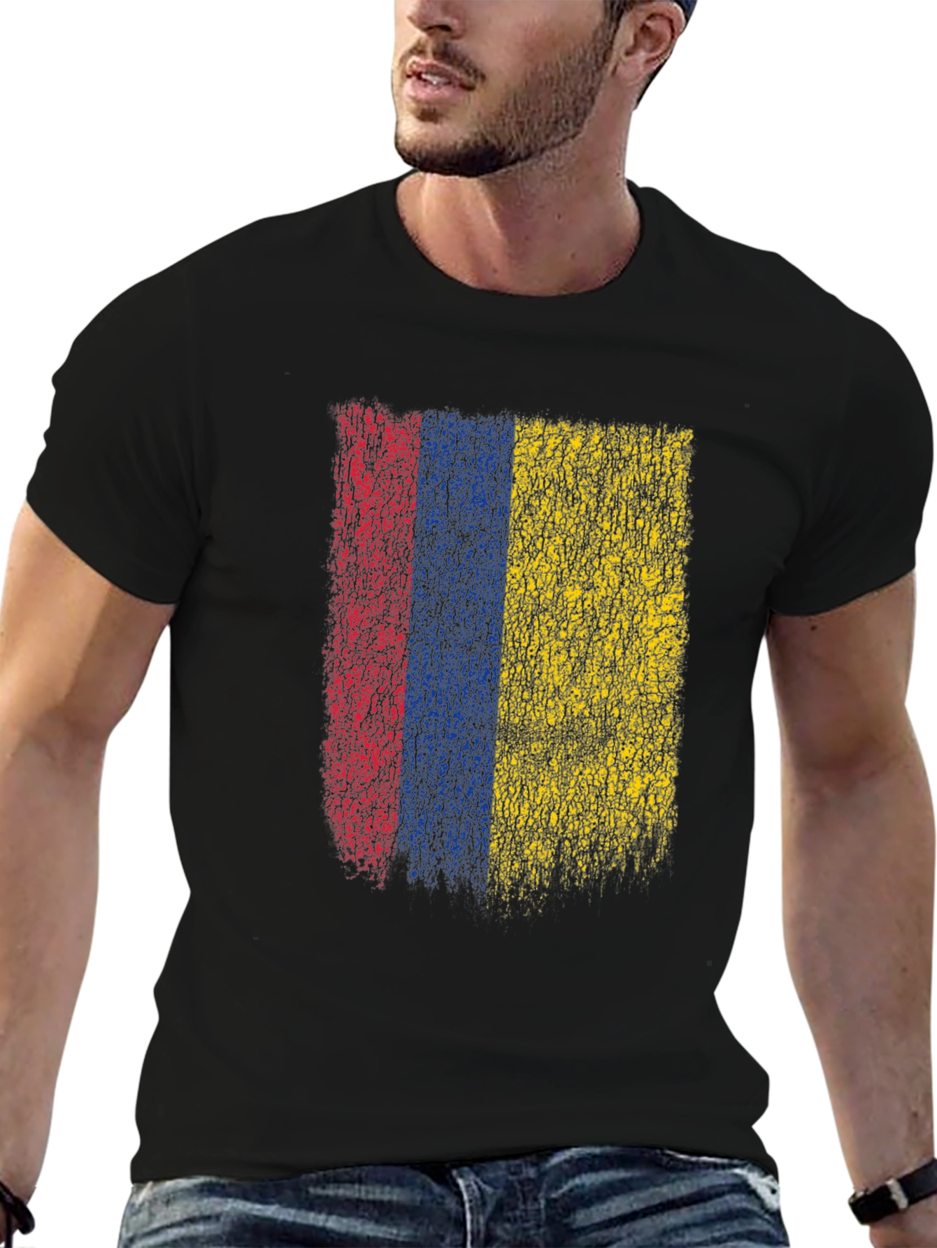 Black Colombia Flag Grunge Graphic T-Shirt - Black Cotton Tee view 6
