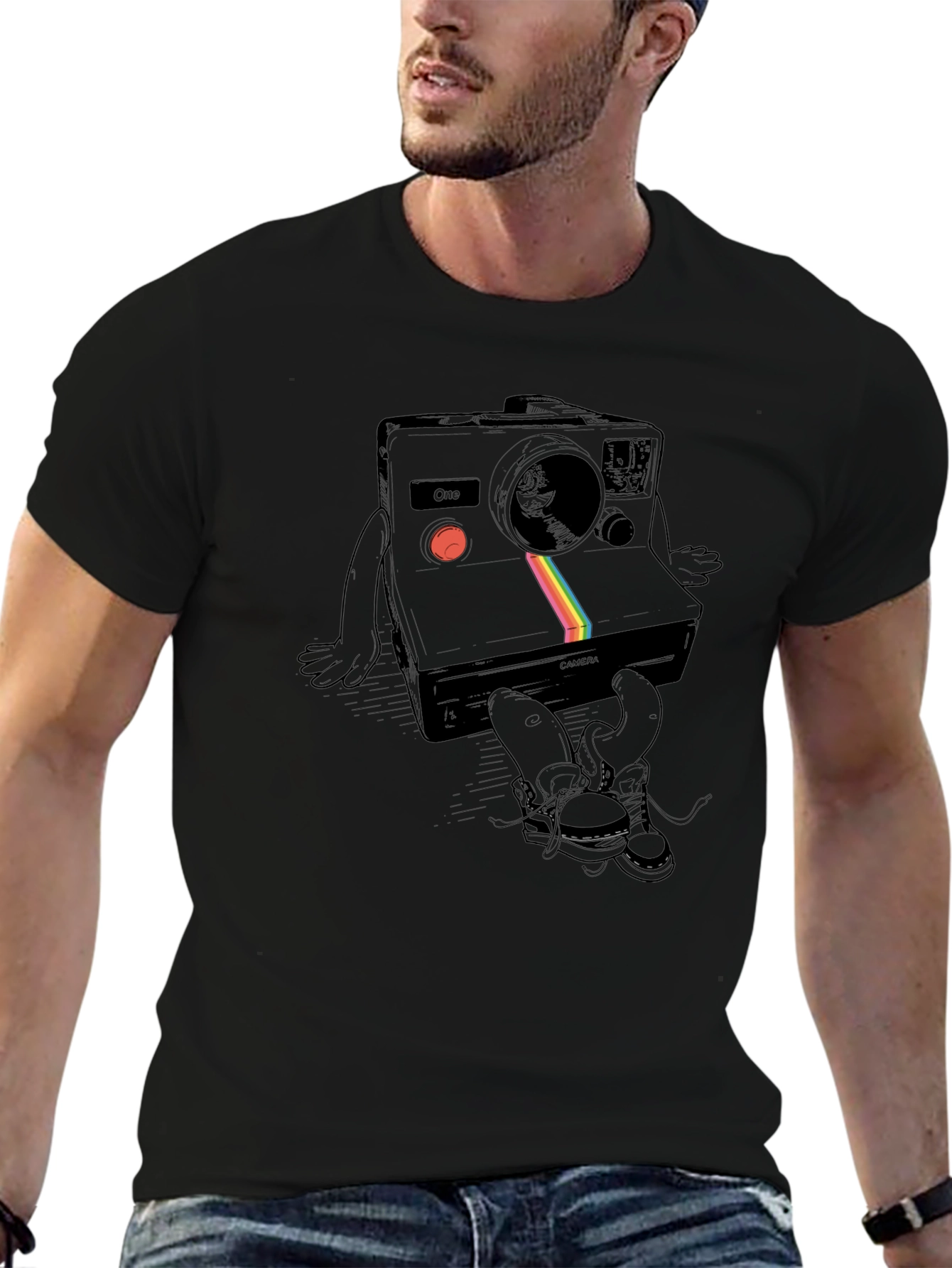 Black Retro Camera Graphic Tee - Unisex Black T-Shirt view 6