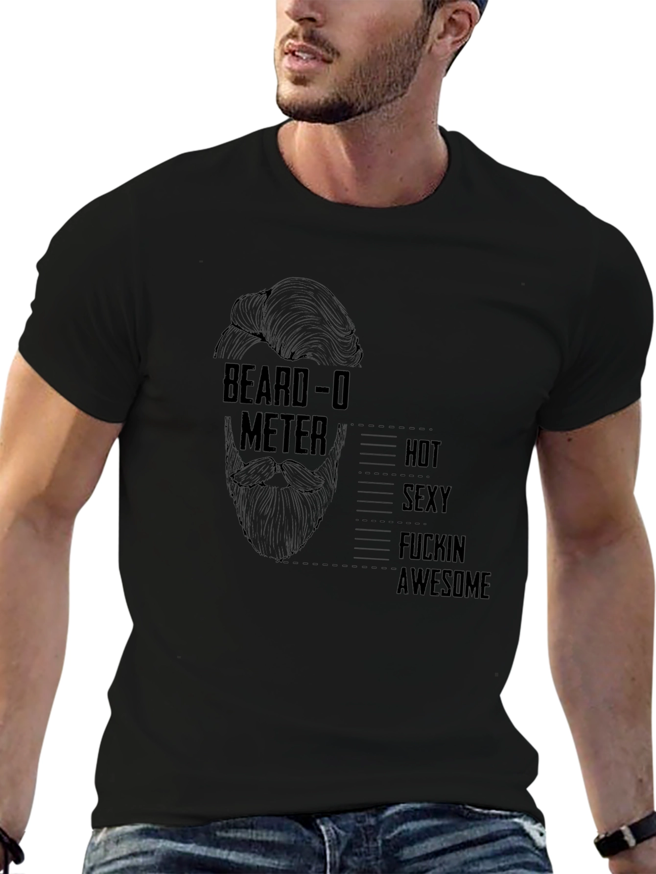 Black Beard-O-Meter Graphic Tee - Funny Mens T-Shirt view 6