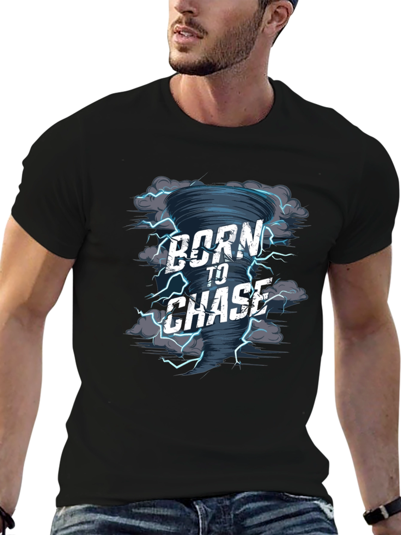 Black Born to Chase Tornado Graphic T-Shirt view 6