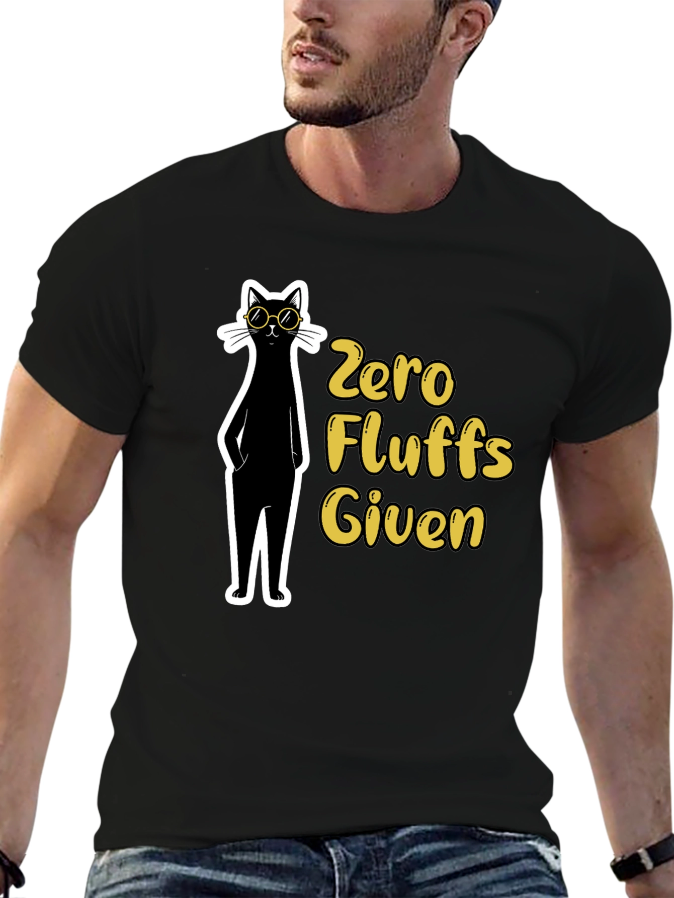 Black Zero Fluffs Given Black Cat T-Shirt view 6
