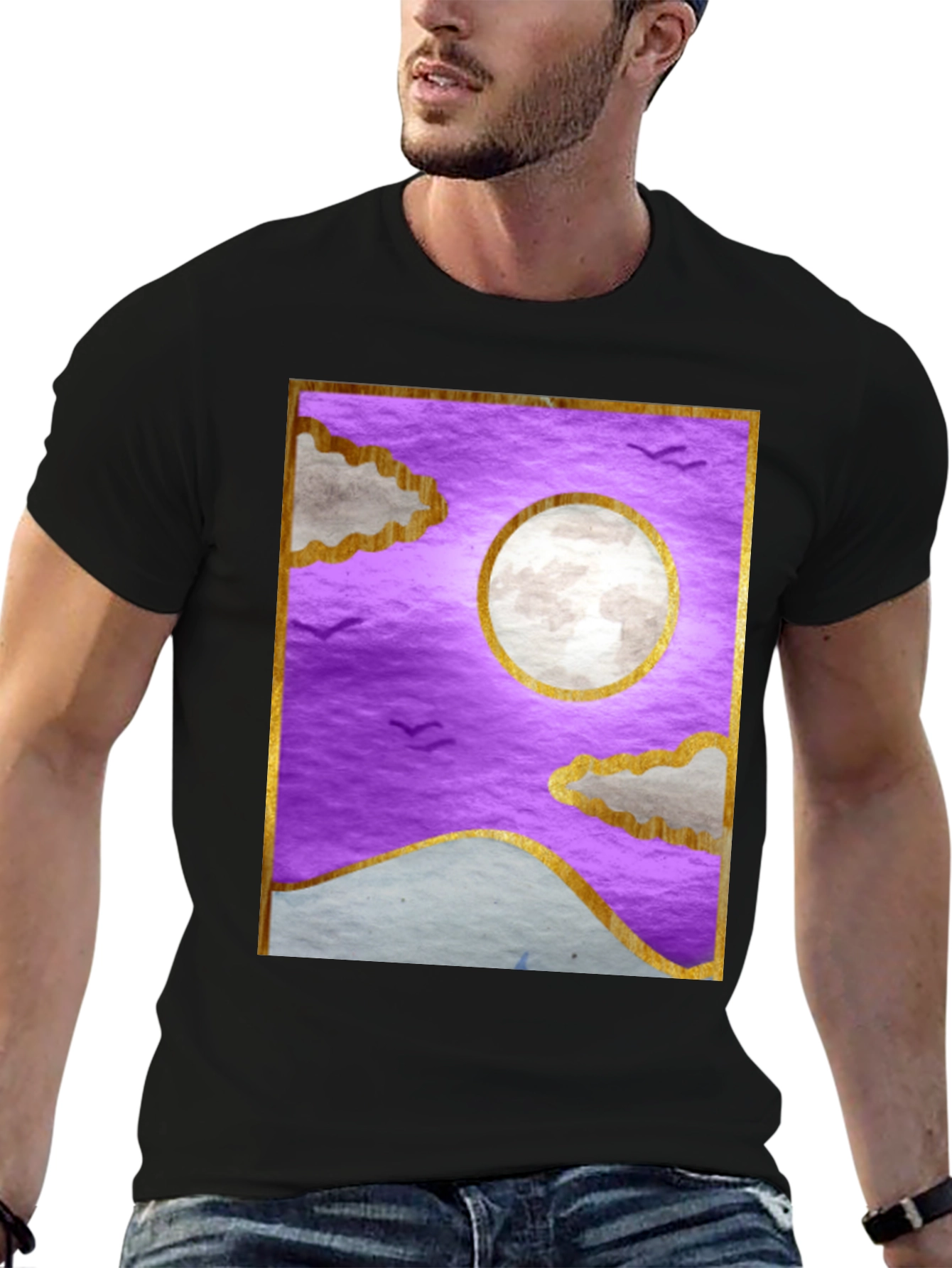 Black Purple Moonscape Graphic T-Shirt view 6