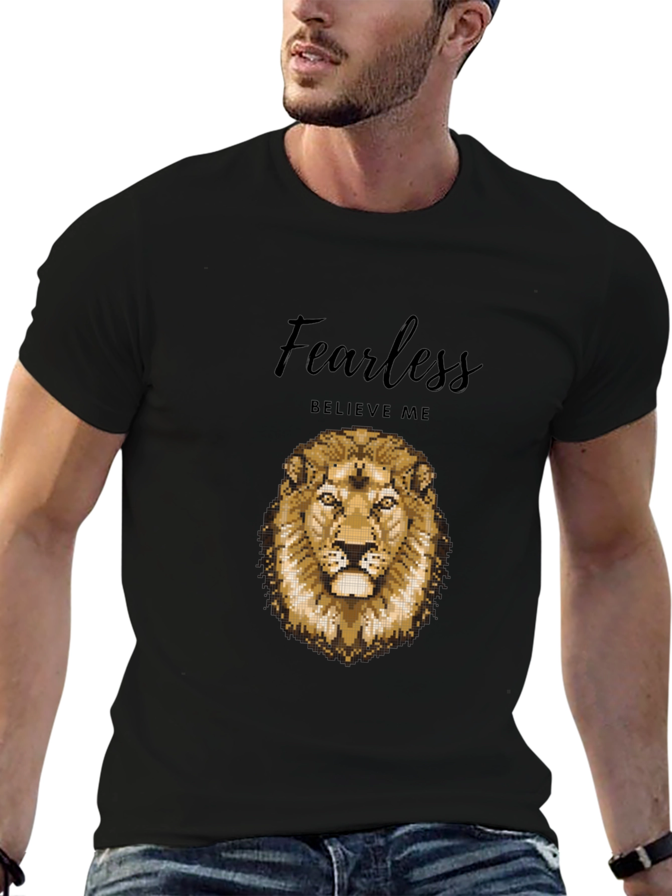 Black Fearless Lion Graphic Tee - Premium Cotton Blend view 6