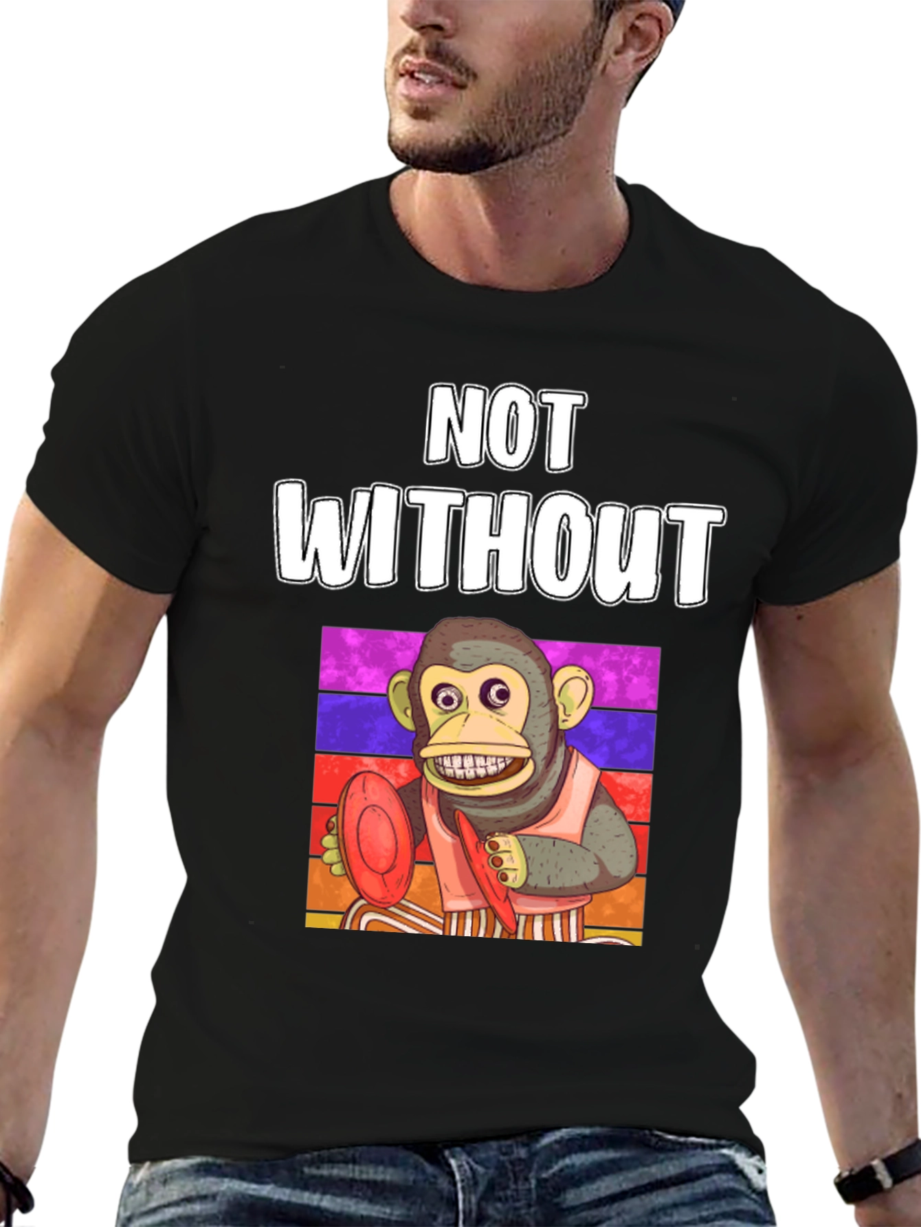 Black Funny Monkey T-Shirt - Not Without My Cymbals! view 6