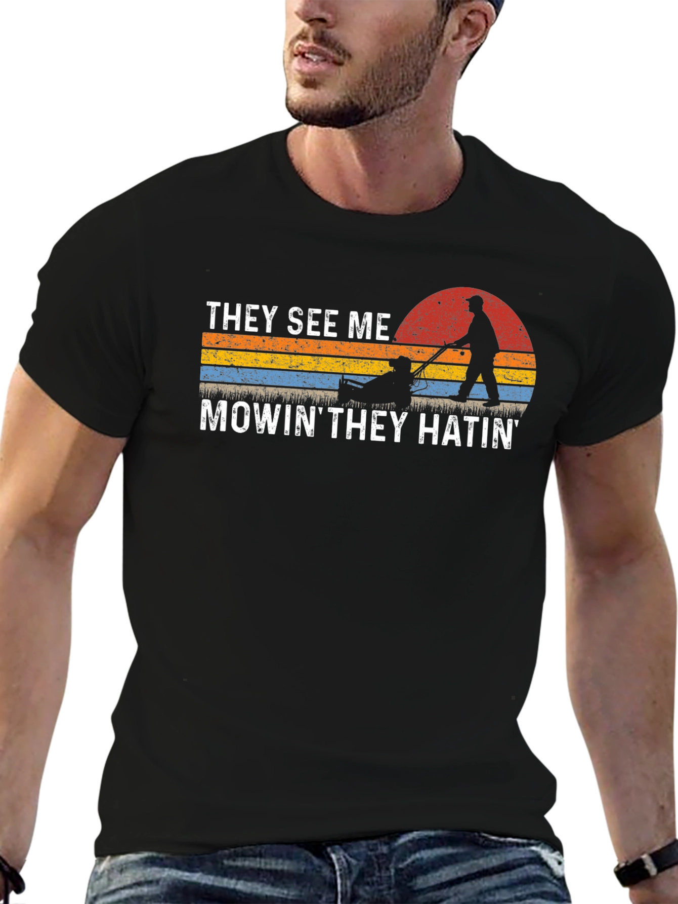 Black They See Me Mowin' T-Shirt view 6