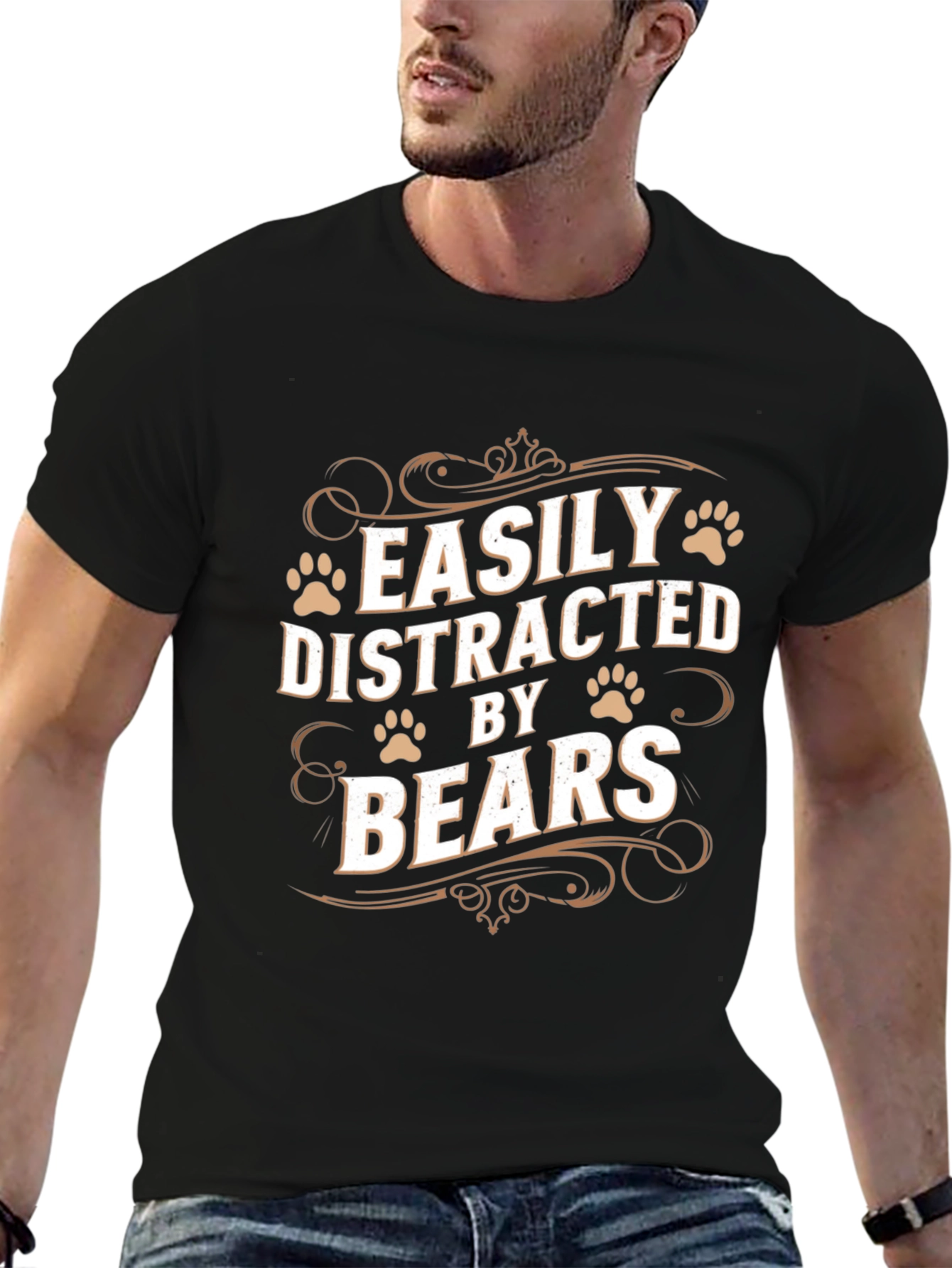 Black Easily Distracted By Bears T-Shirt - Funny Bear Lover Tee view 6