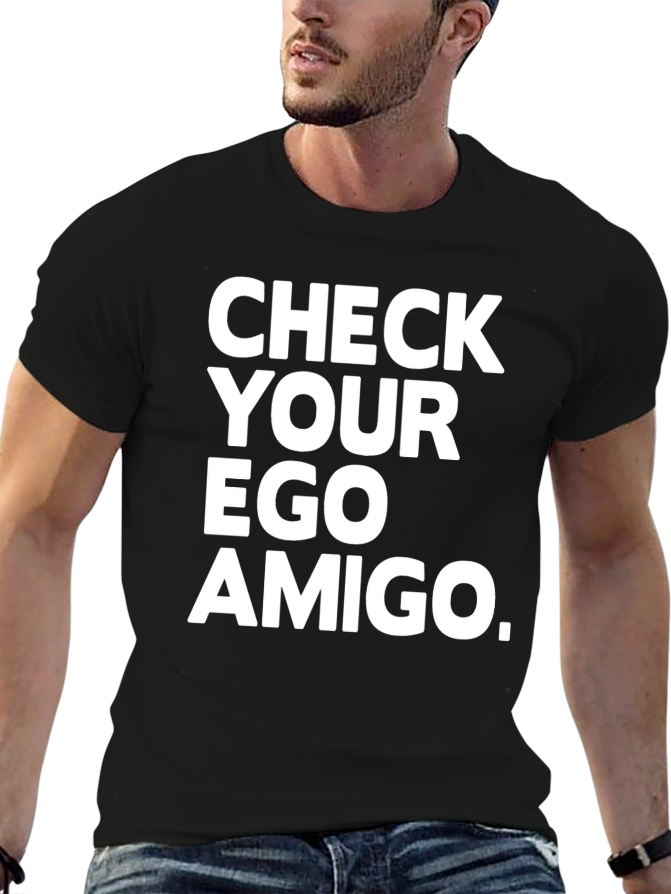 Black Check Your Ego Amigo Black T-Shirt view 6
