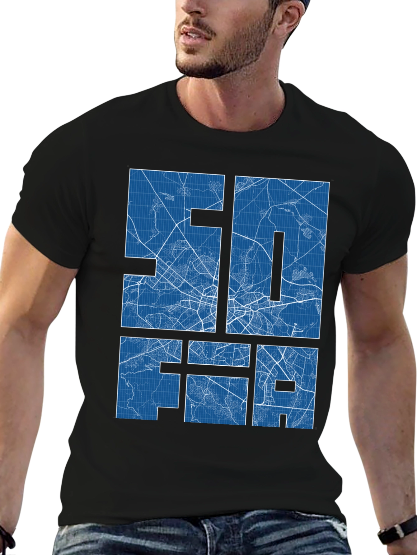 Black Sofia Blueprint Graphic T-Shirt view 6