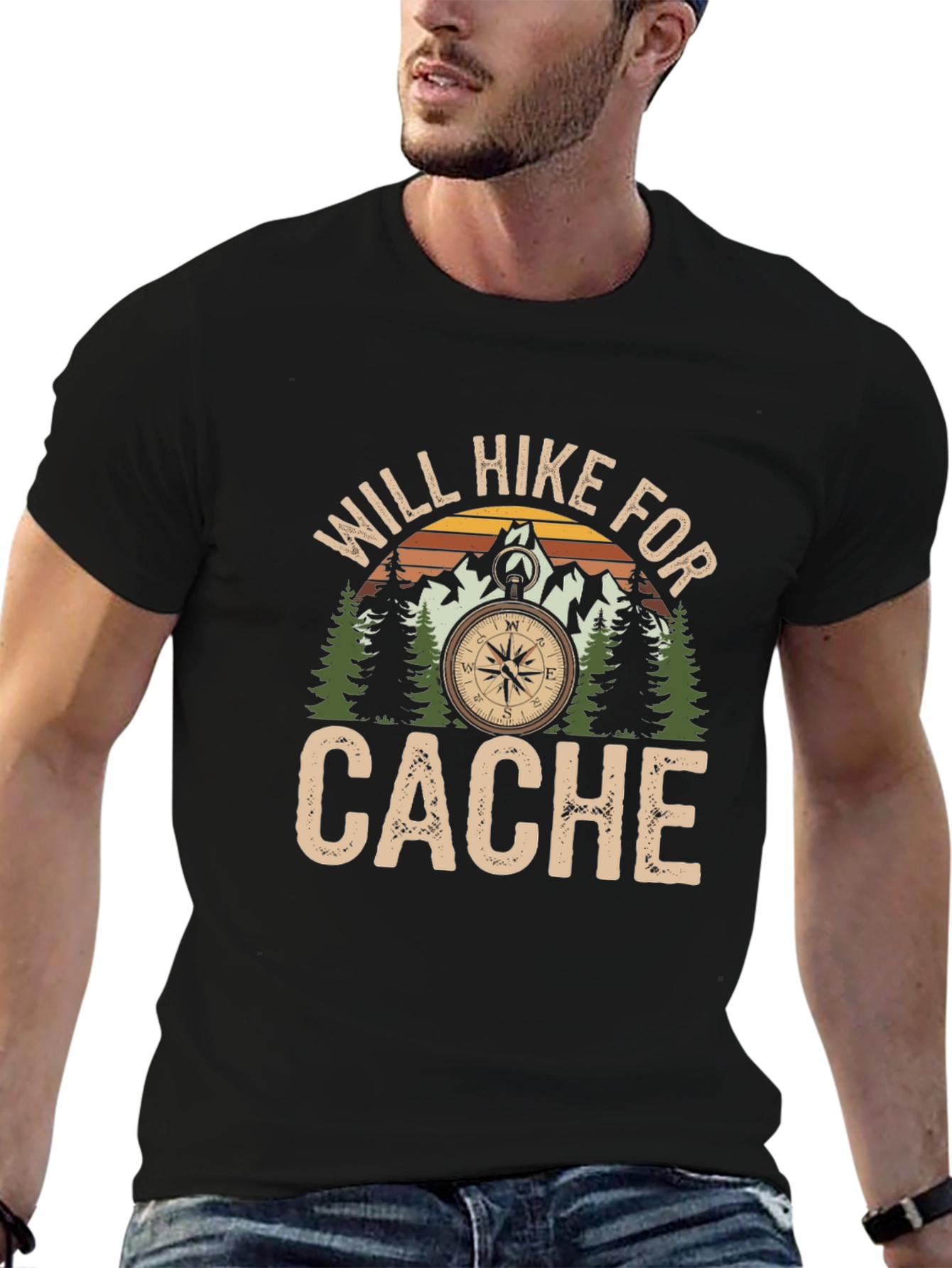 Black Will Hike For Cache Black T-Shirt view 6