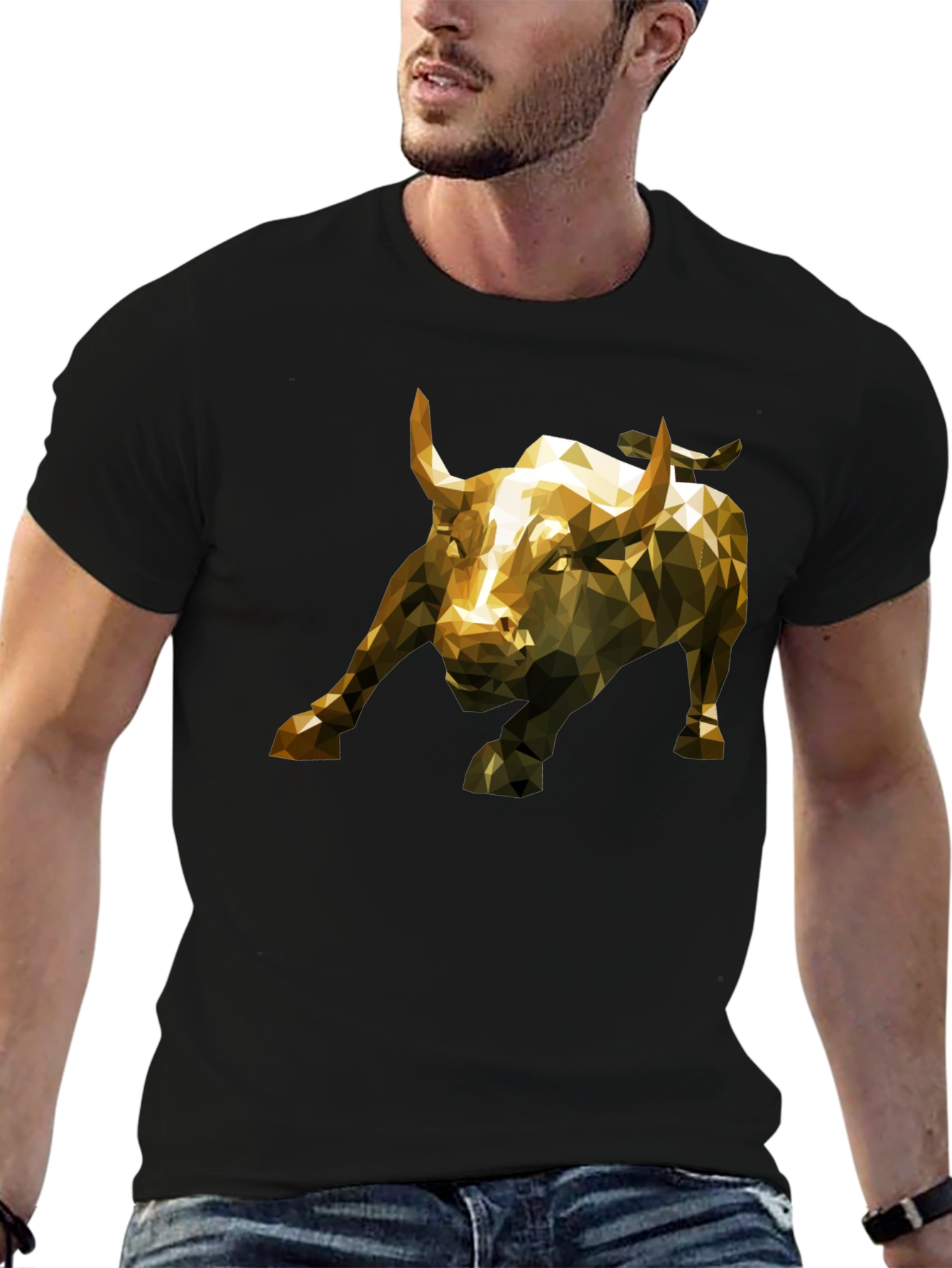 Black Geometric Bull Graphic Tee - Black Short Sleeve T-Shirt view 6