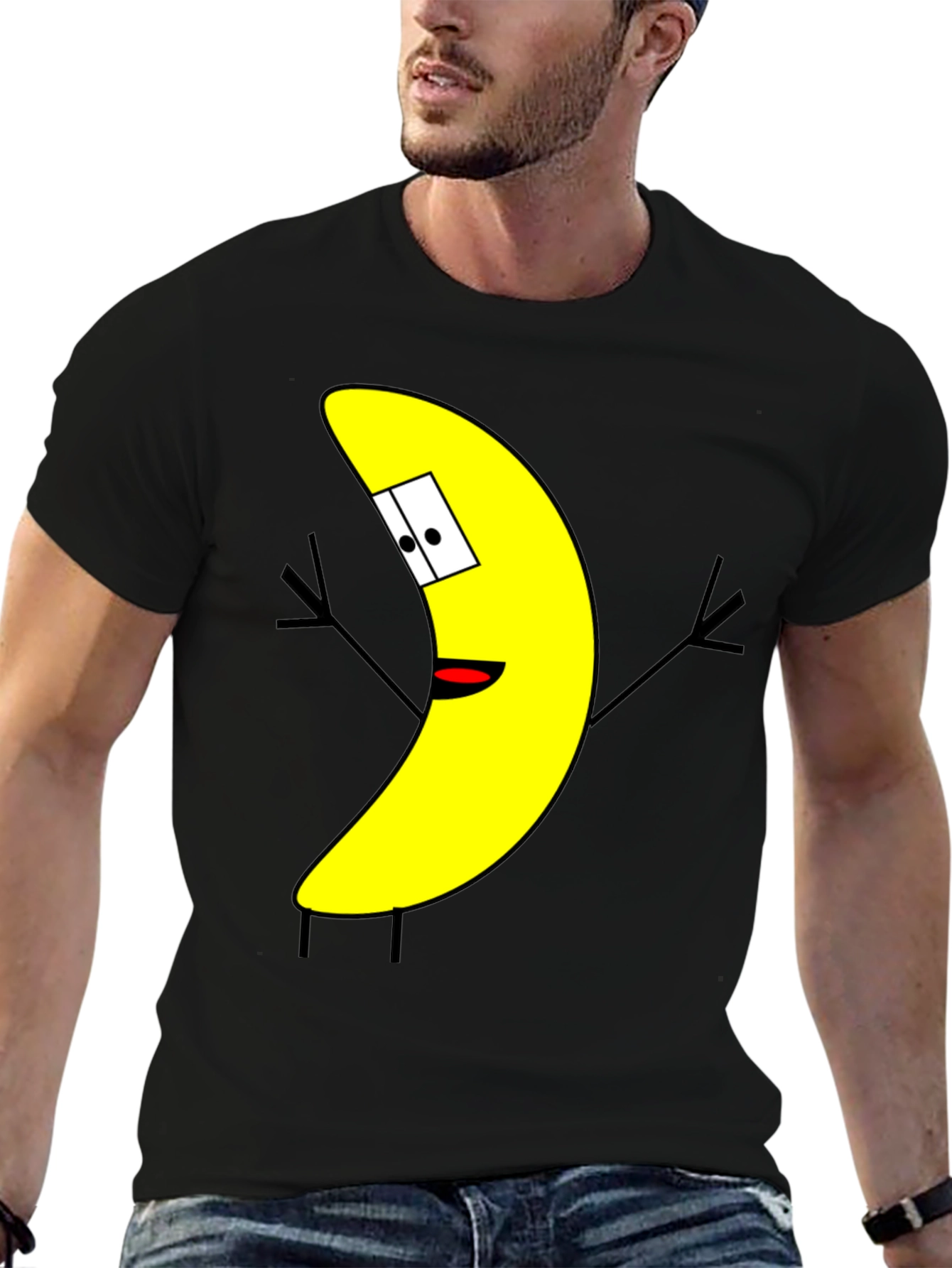 Black Banana Cartoon Character Black T-Shirt view 6