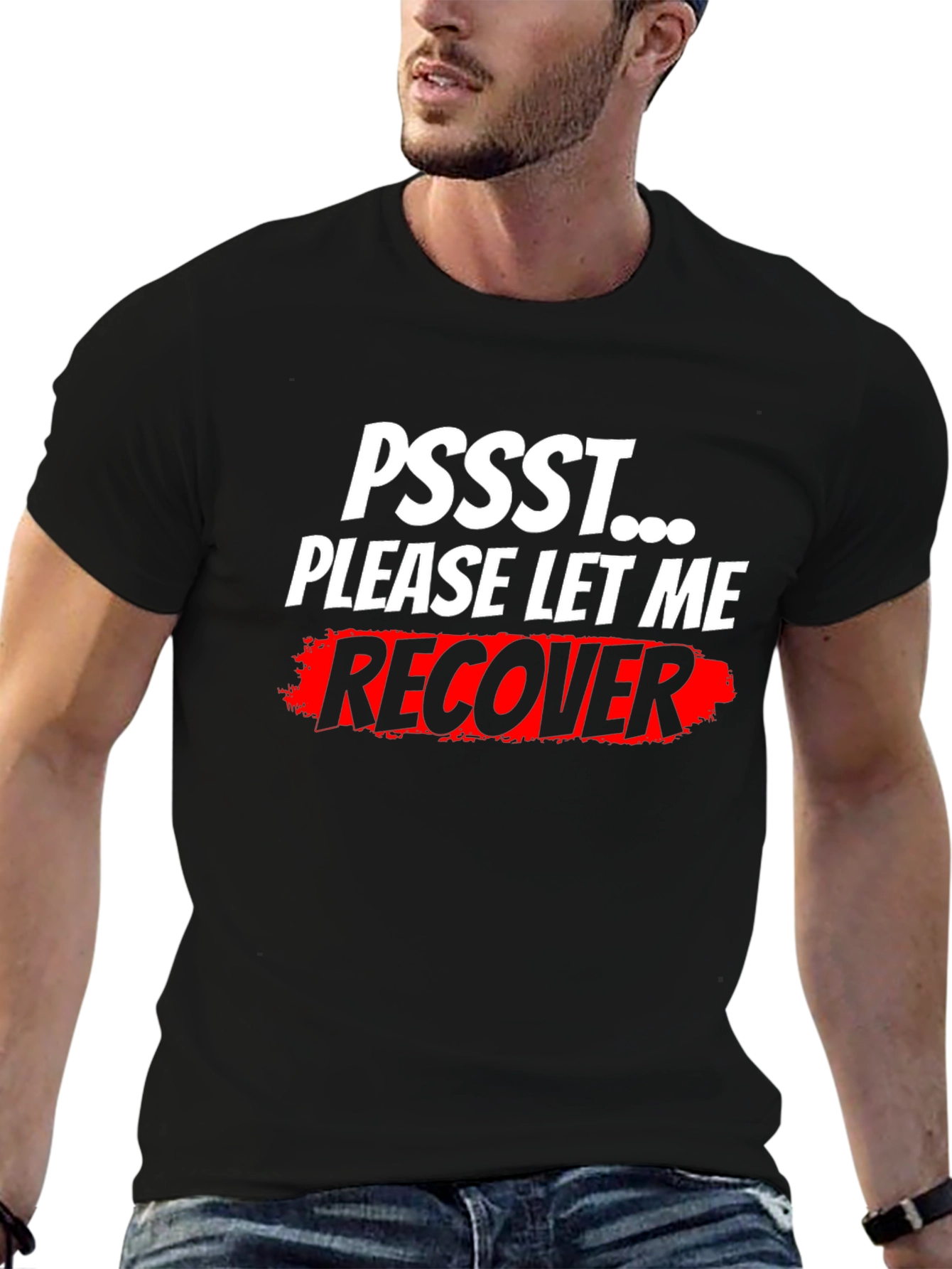 Black Pssst... Please Let Me Recover T-Shirt - Funny Slogan Tee view 6
