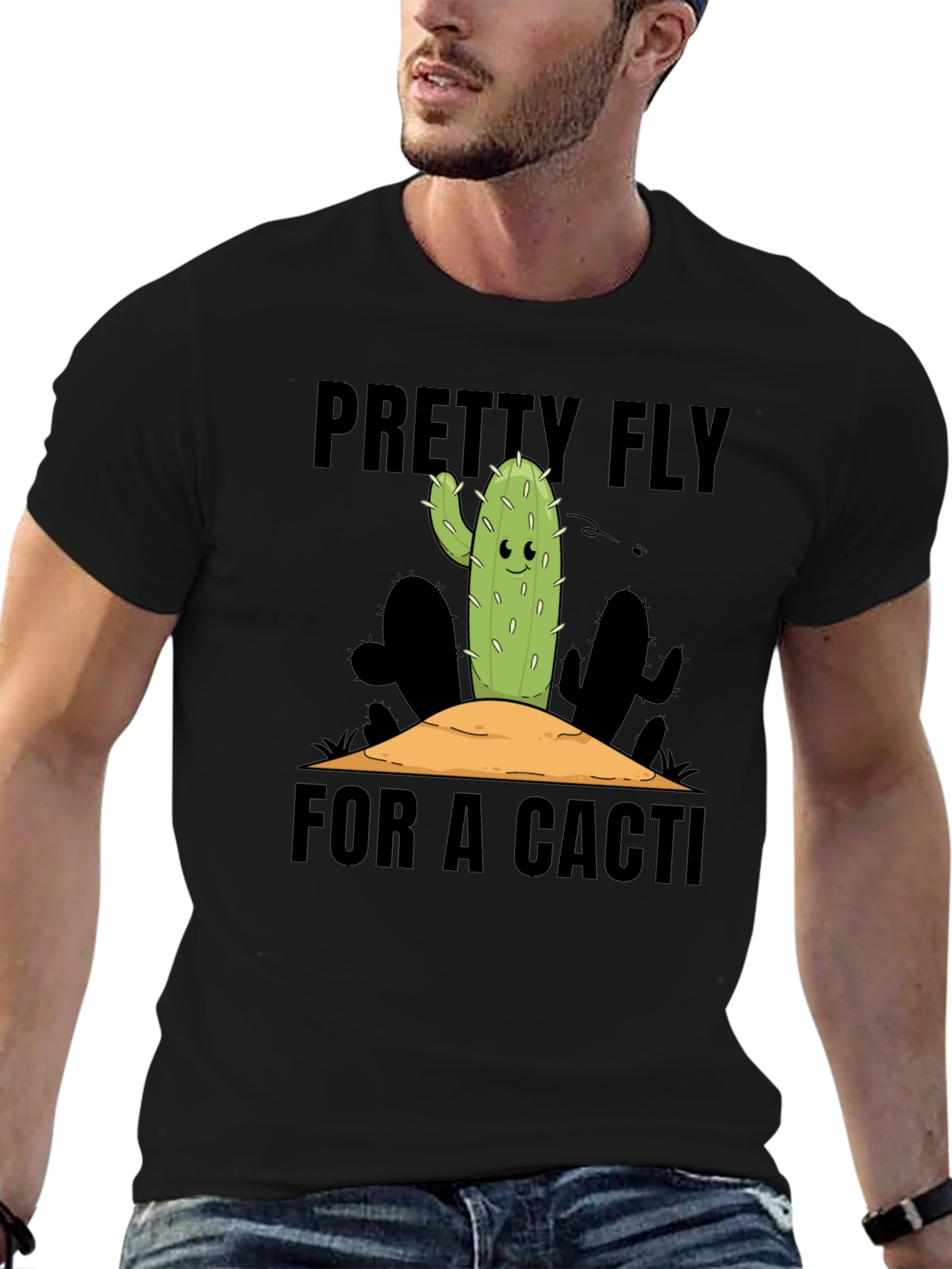 Black Pretty Fly Cactus Graphic Tee - Black Cotton Shirt view 6