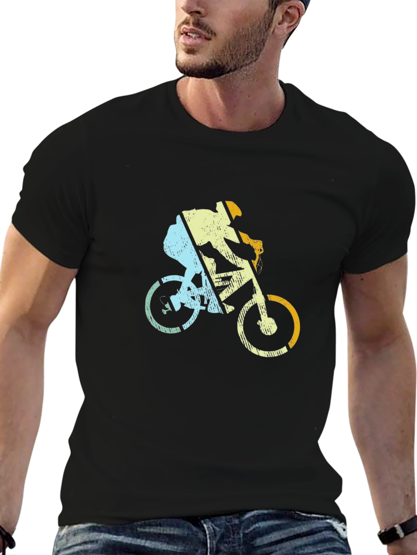 Black Retro Cycling T-Shirt - Mountain Bike Rider Design view 6